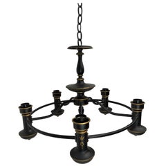 Tole Painted Chandelier in Black and Gold