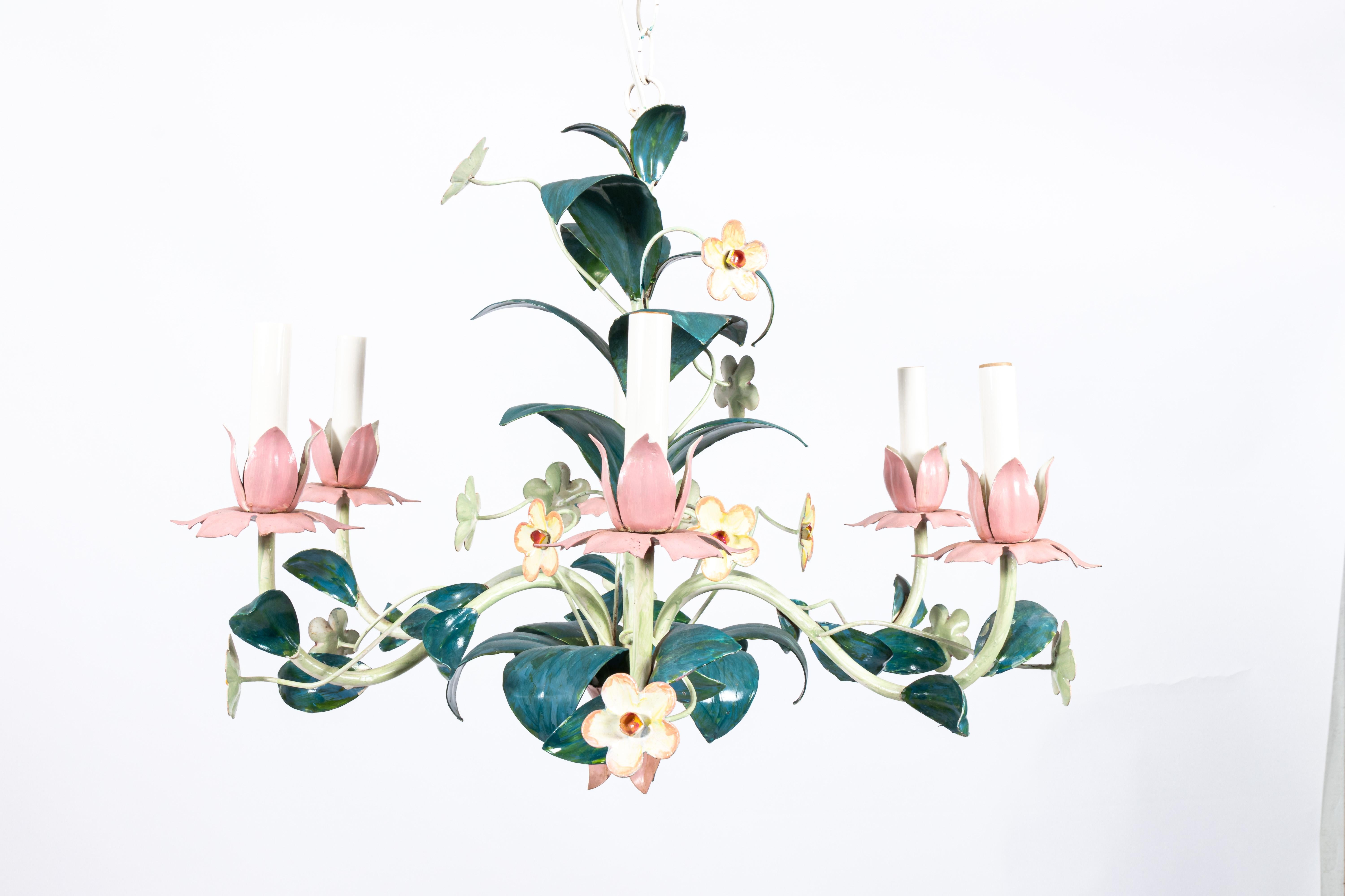 Tole Painted Italian Floral Chandelier 4