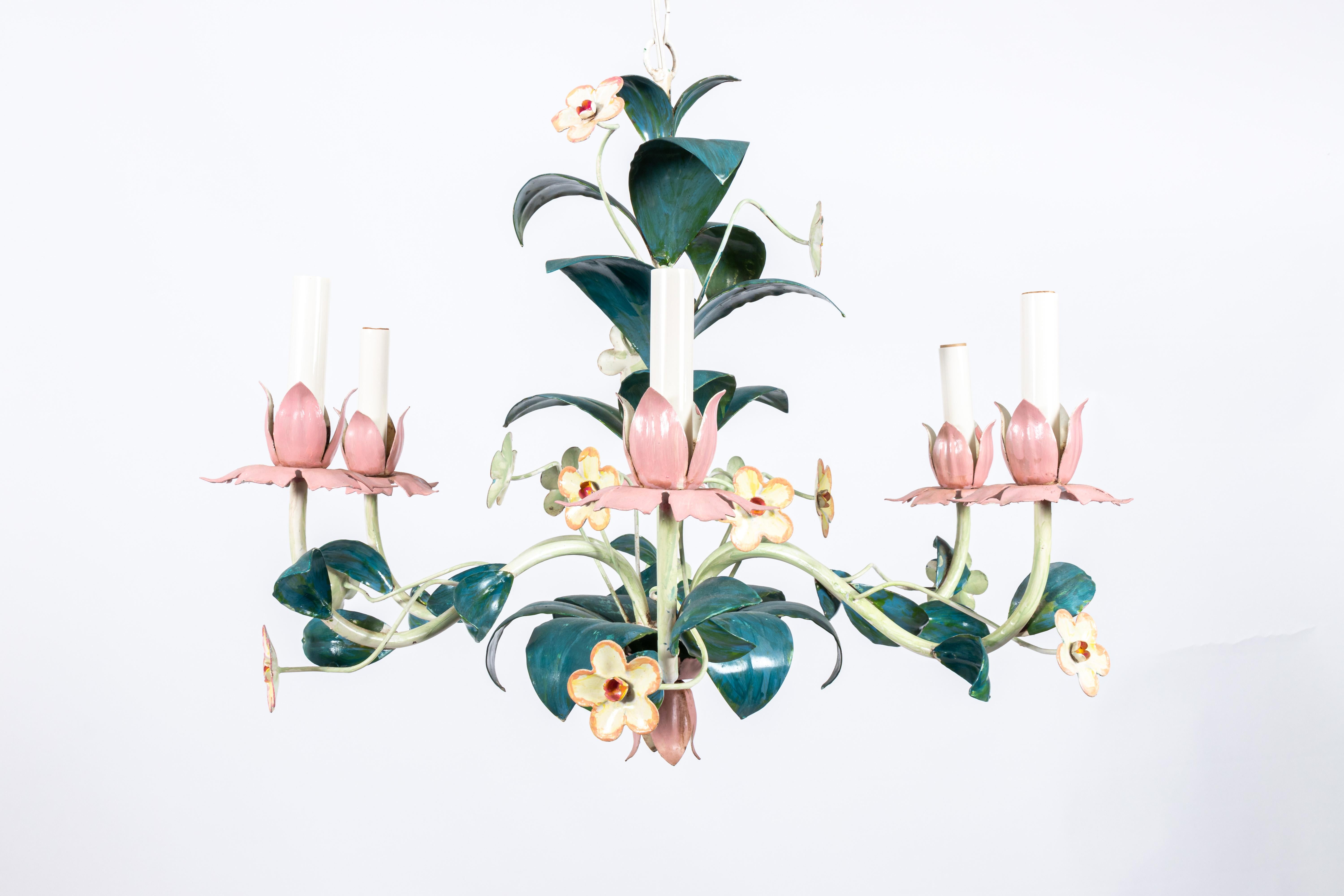 Tole Painted Italian Floral Chandelier 2