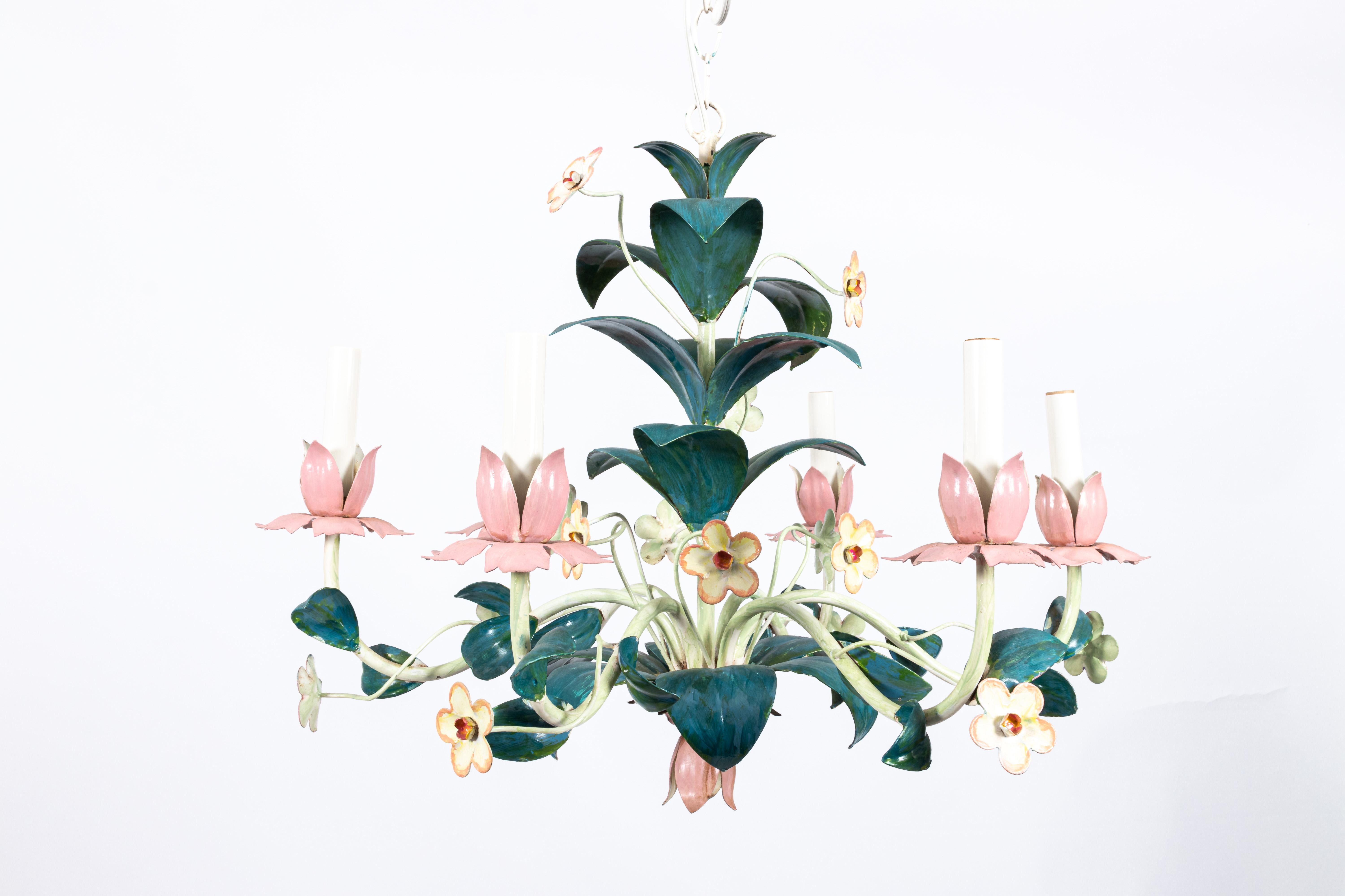 Tole Painted Italian Floral Chandelier 3