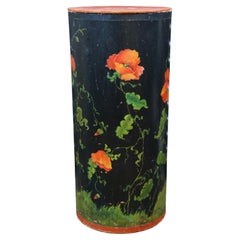 Tole Painted Paper Mache Cane Umbrella Stand Clothes Hamper Poppies 29"