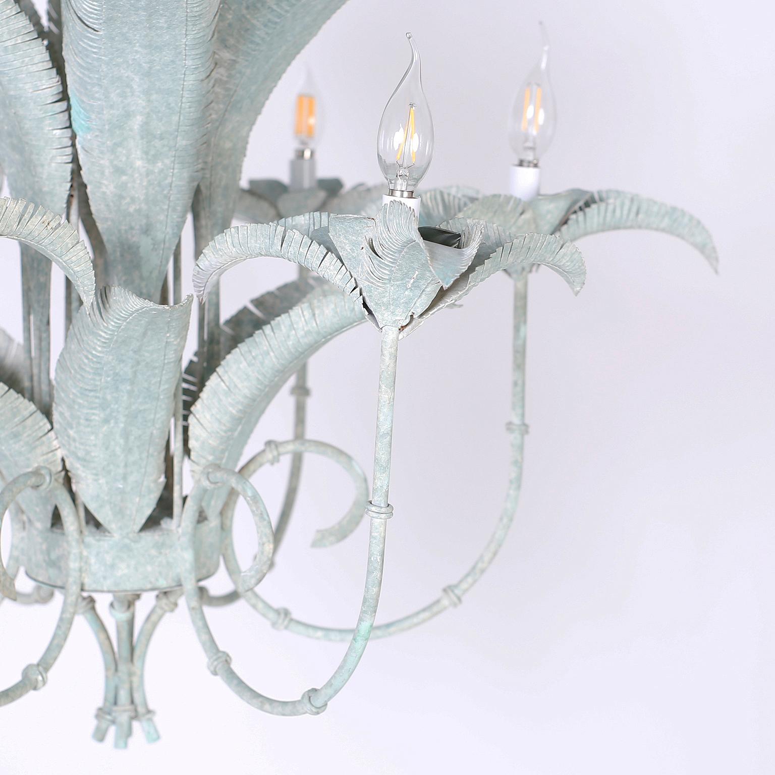 Italian Tole Palm Leaf Six Light Chandelier