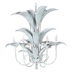 Tole Palm Leaf Six Light Chandelier