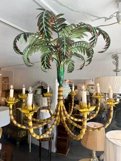 Tole Palm Tree Style 8 Light Chandelier