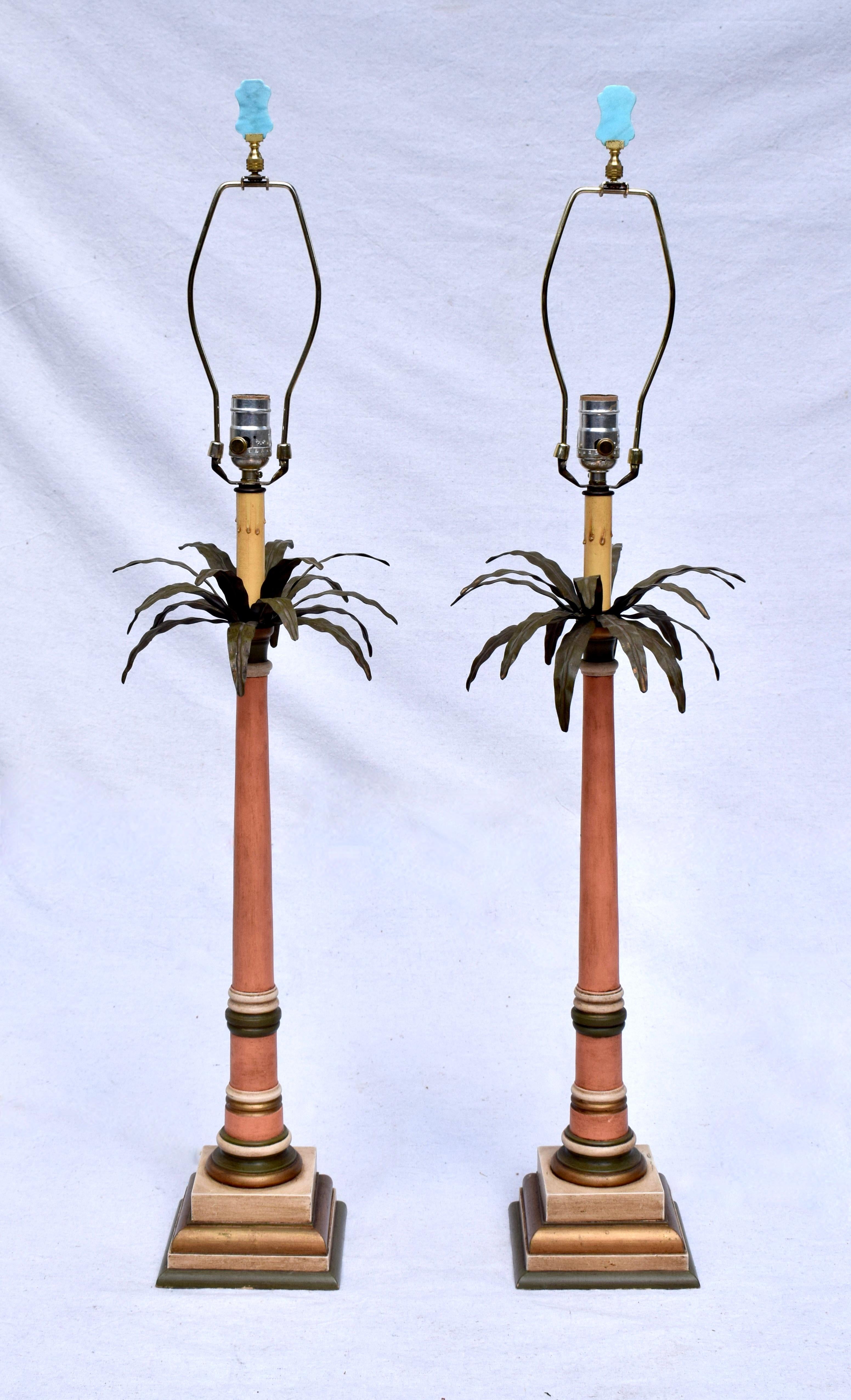Metal Tole Palm Tree Table Lamps Hollywood Regency For Sale