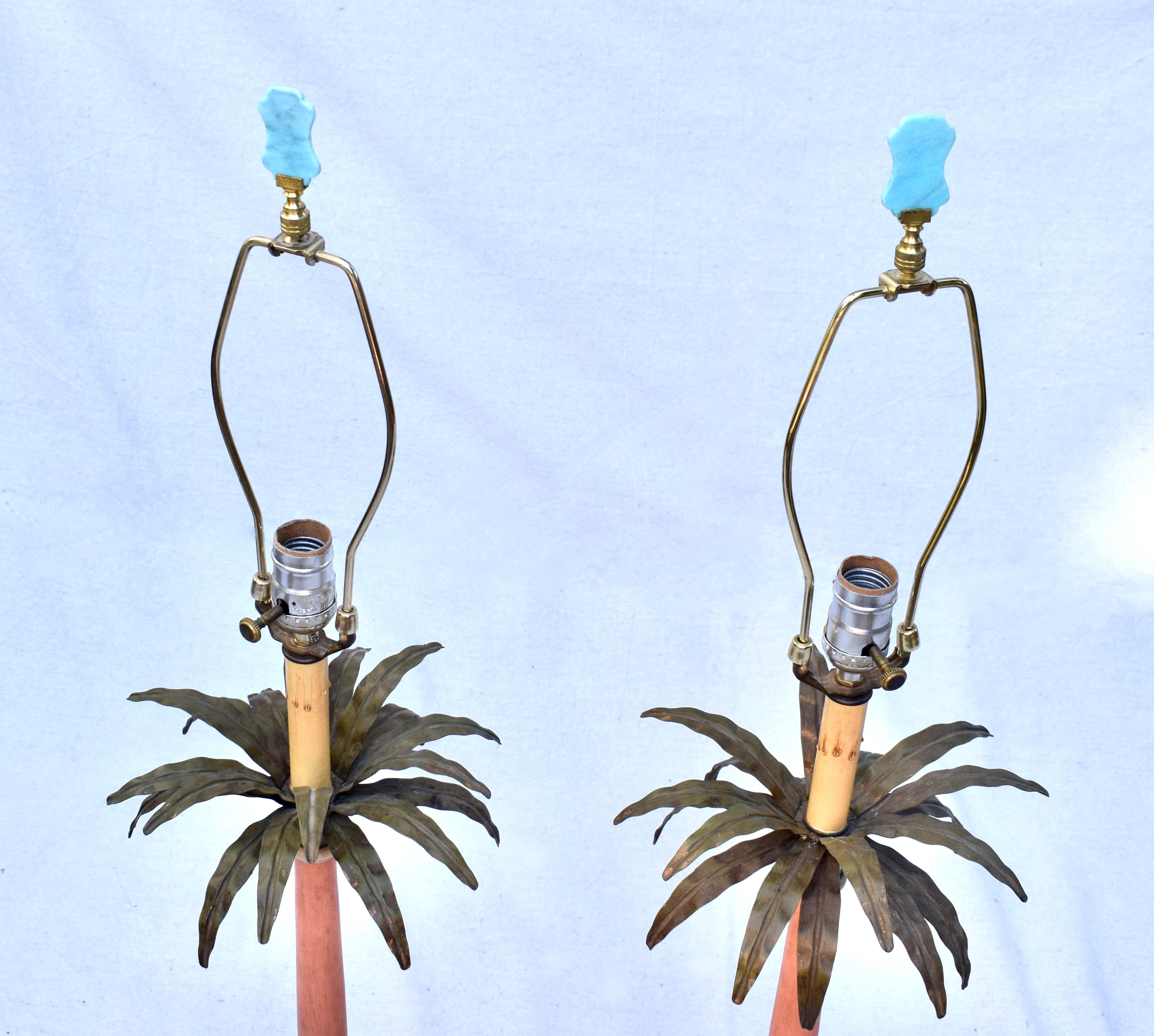 Tole Palm Tree Table Lamps Hollywood Regency 1