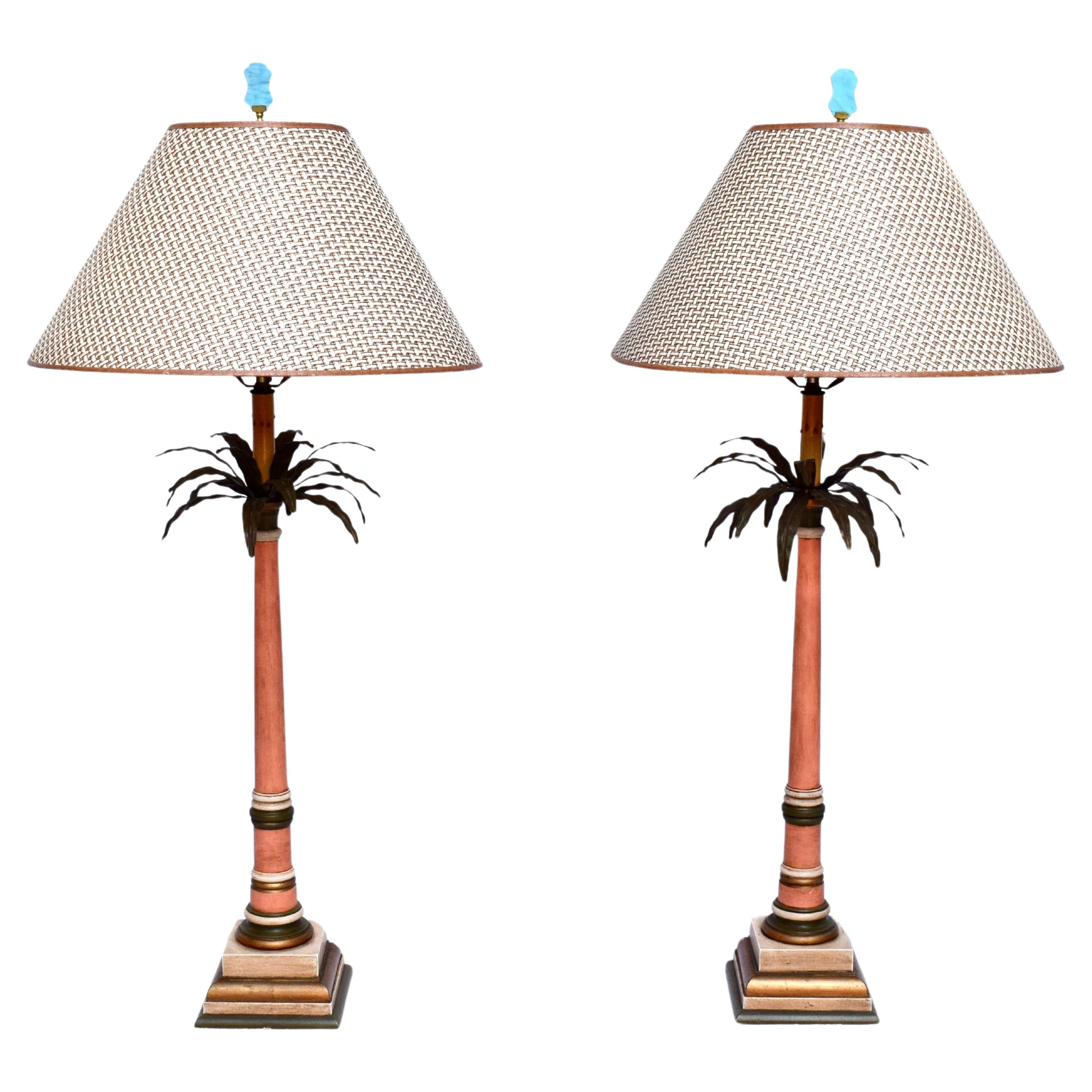 Tole Palm Tree Table Lamps Hollywood Regency For Sale