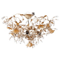 Tole Peinte Floral Glass Six-Light Chandelier