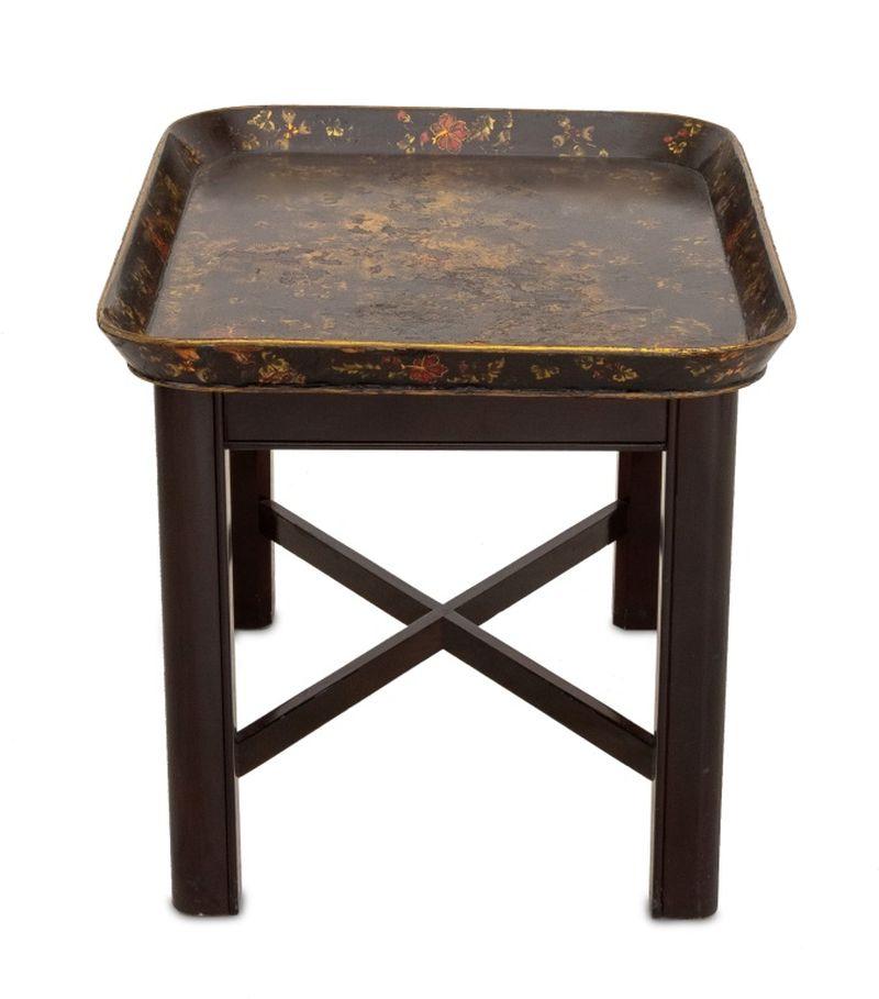 Painted Tole Peinte Floral Motif Tray Table For Sale