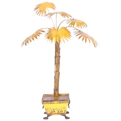 Tole Potted Chinoiserie Decorated Palm Tree