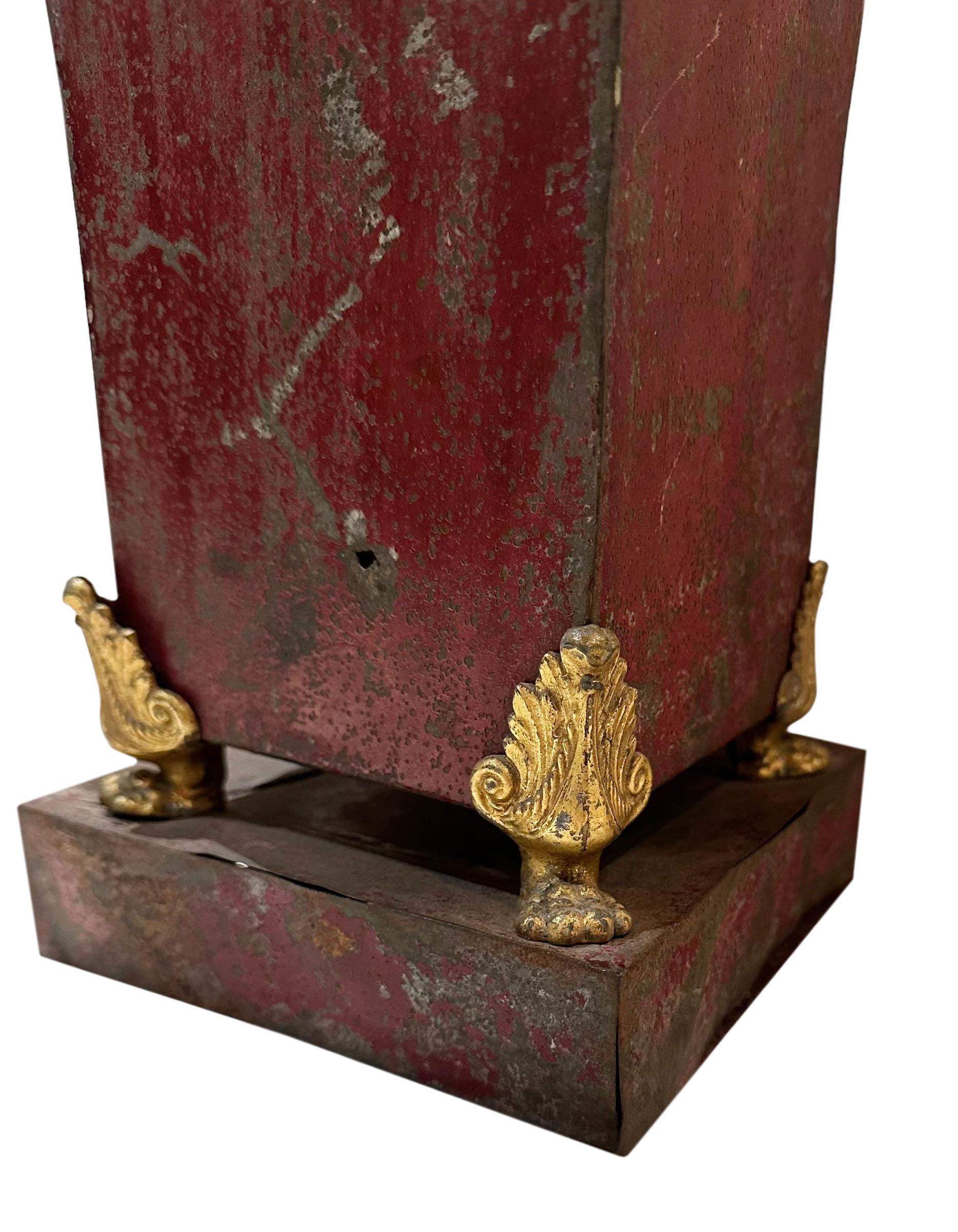French Tole Red Urn With Bronze For Sale