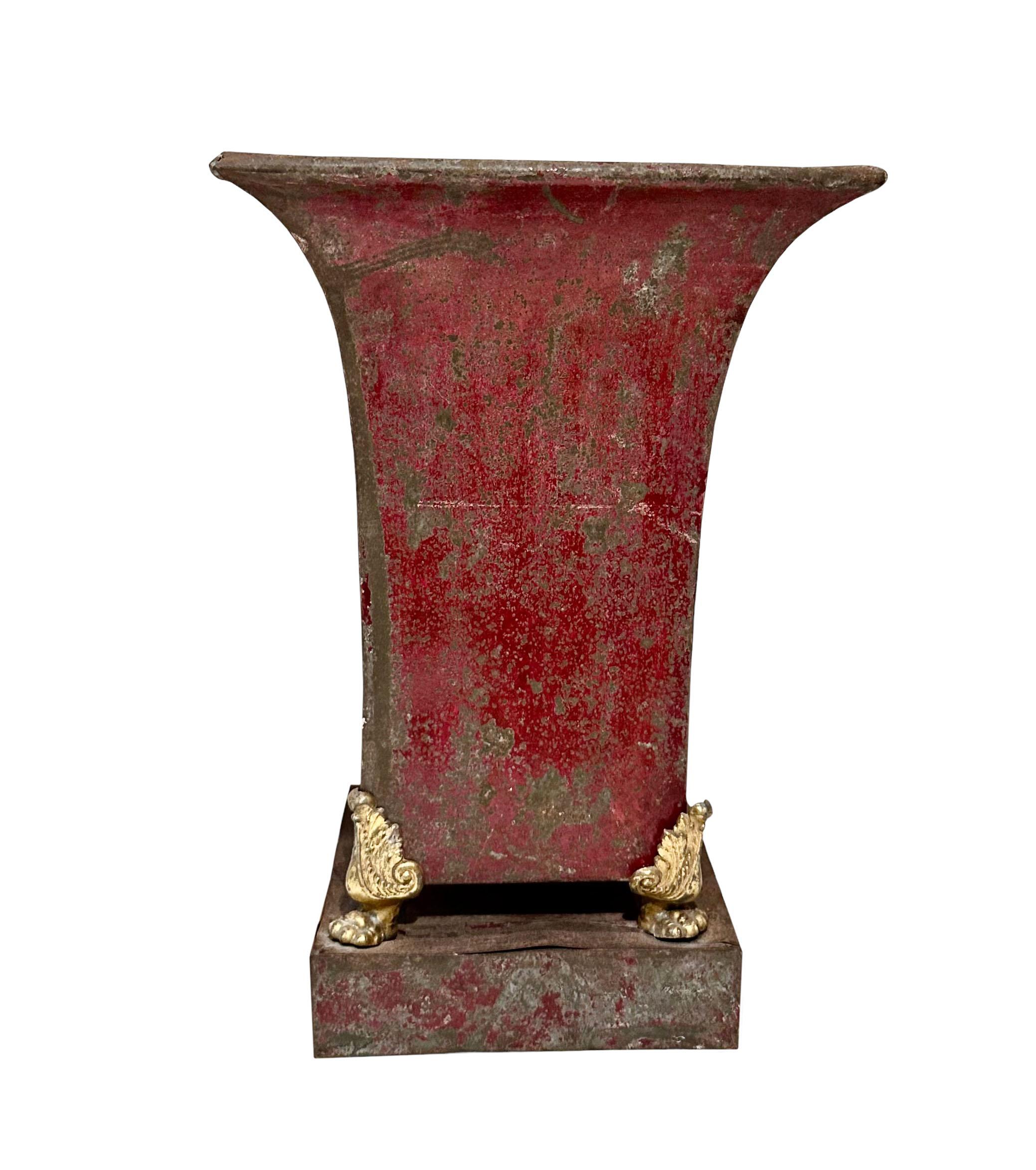 Mid-19th Century Tole Red Urn With Bronze For Sale