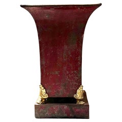 Tole Red Urn With Bronze