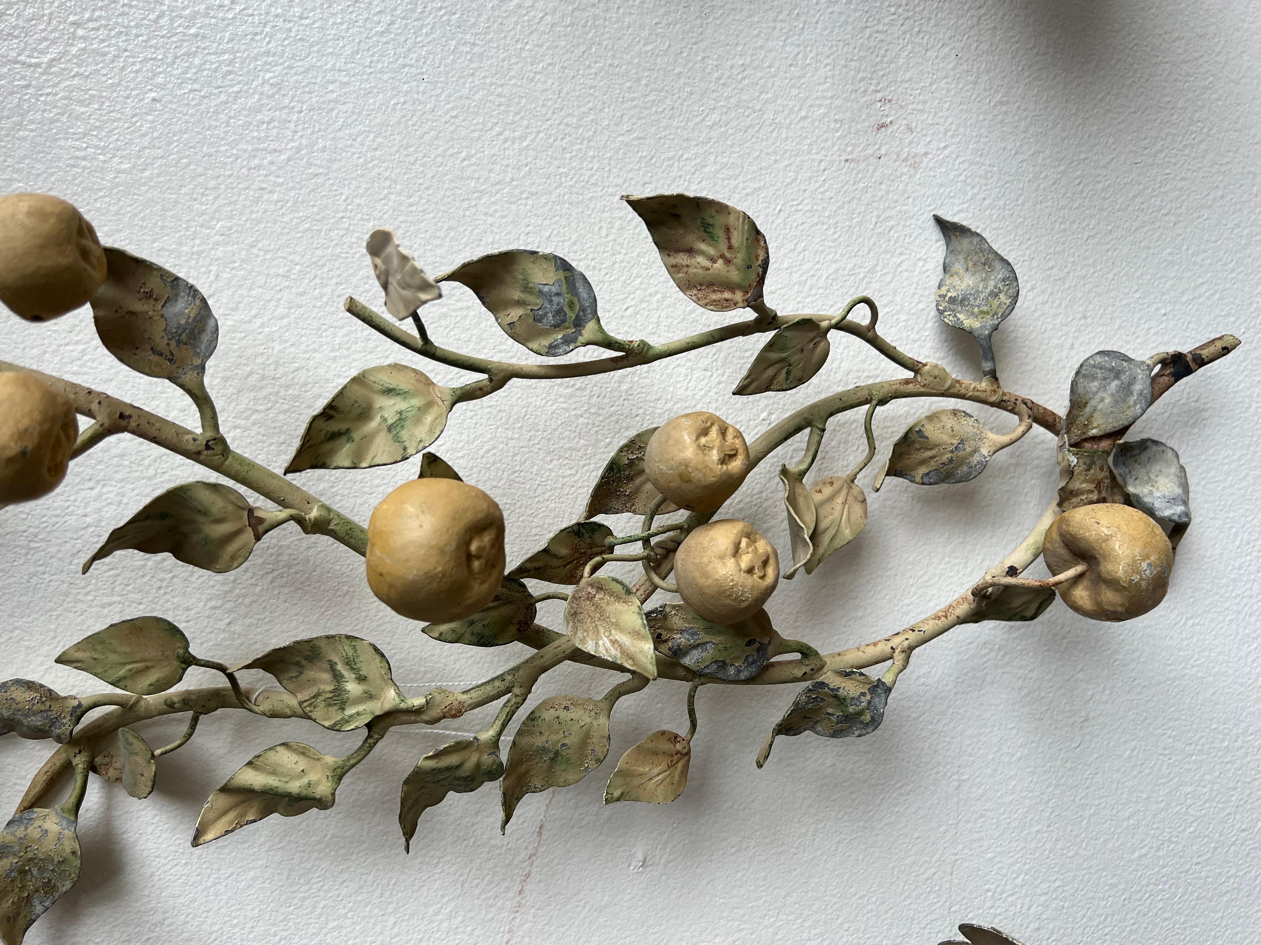 Charming painted tole scale decor.  The scale is adorned with lemons and leaves.  It is a great kitchen or garden accent.
