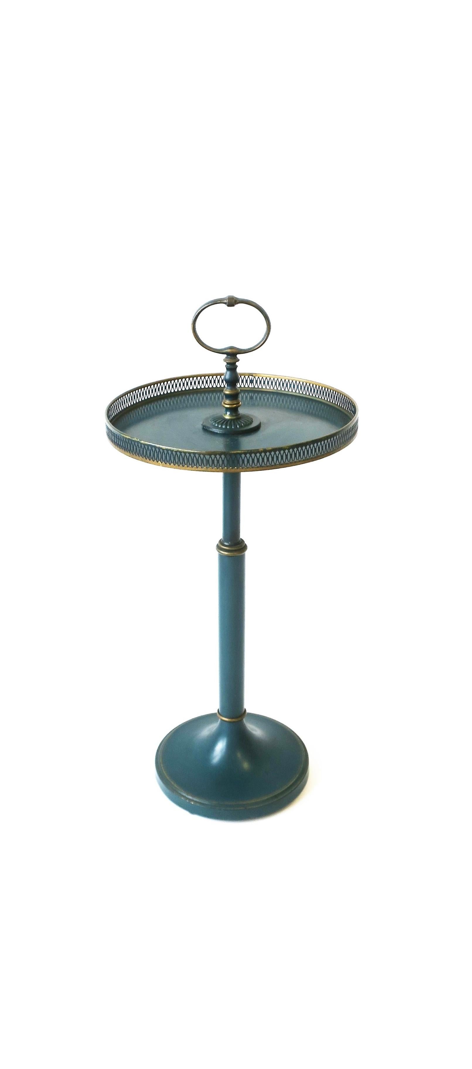 American Tole Side Table in Blue and Gold