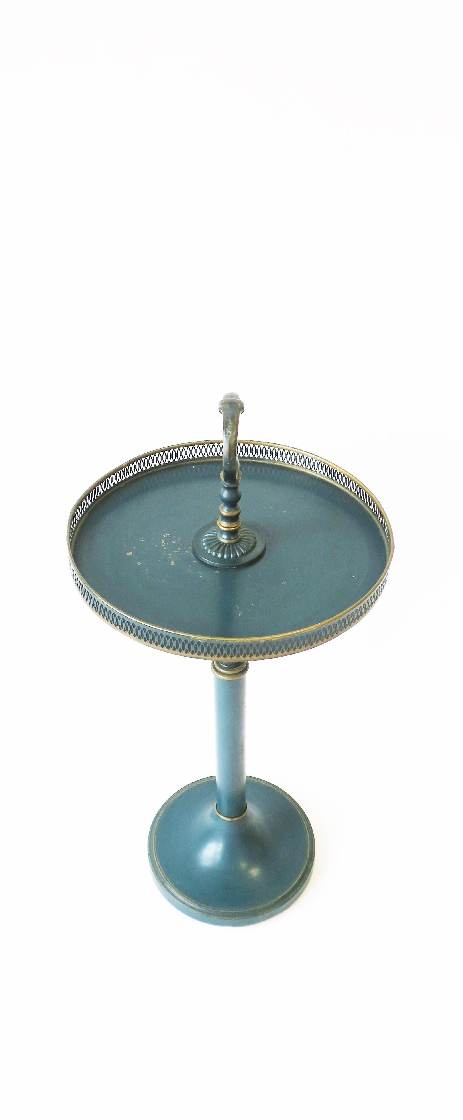 Metal Tole Side Table in Blue and Gold