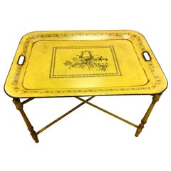 Vintage Tole Signed Butler Table Made in Italy Numbered Harvest Yellow Removable Tray