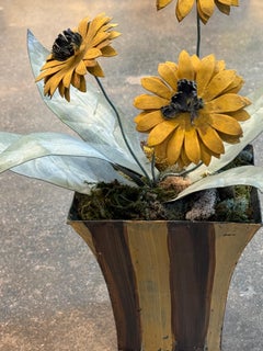 Tole Sunflower Arrangement in Painted Pot