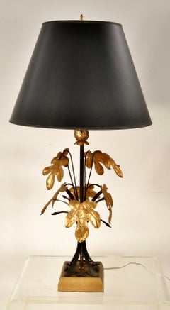 Tole table Lamp w/ Gilt Oak Leaf Decoration, Italy c 1950s
