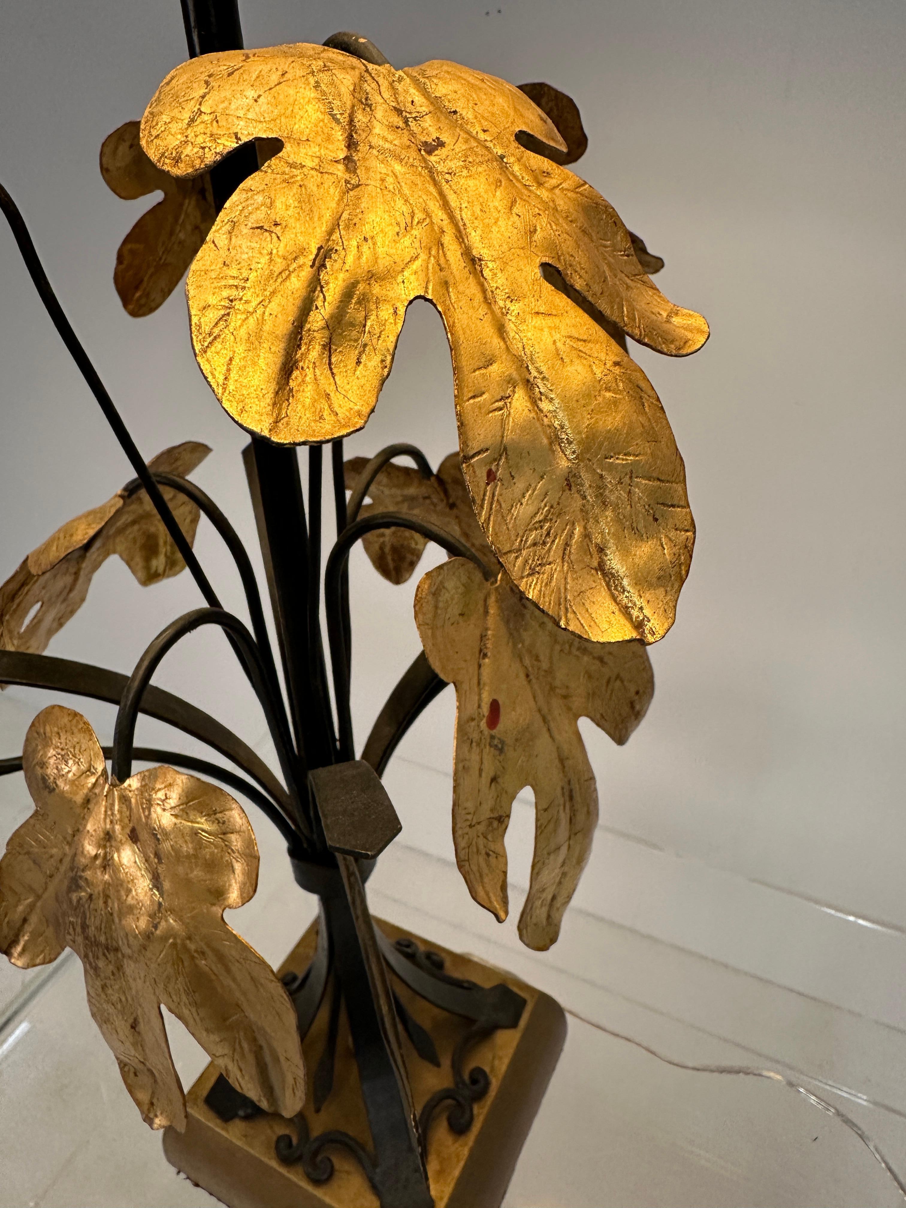 Mid-20th Century Tole table Lamp w/ Gilt Oak Leaf Decoration, Italy c 1950s For Sale