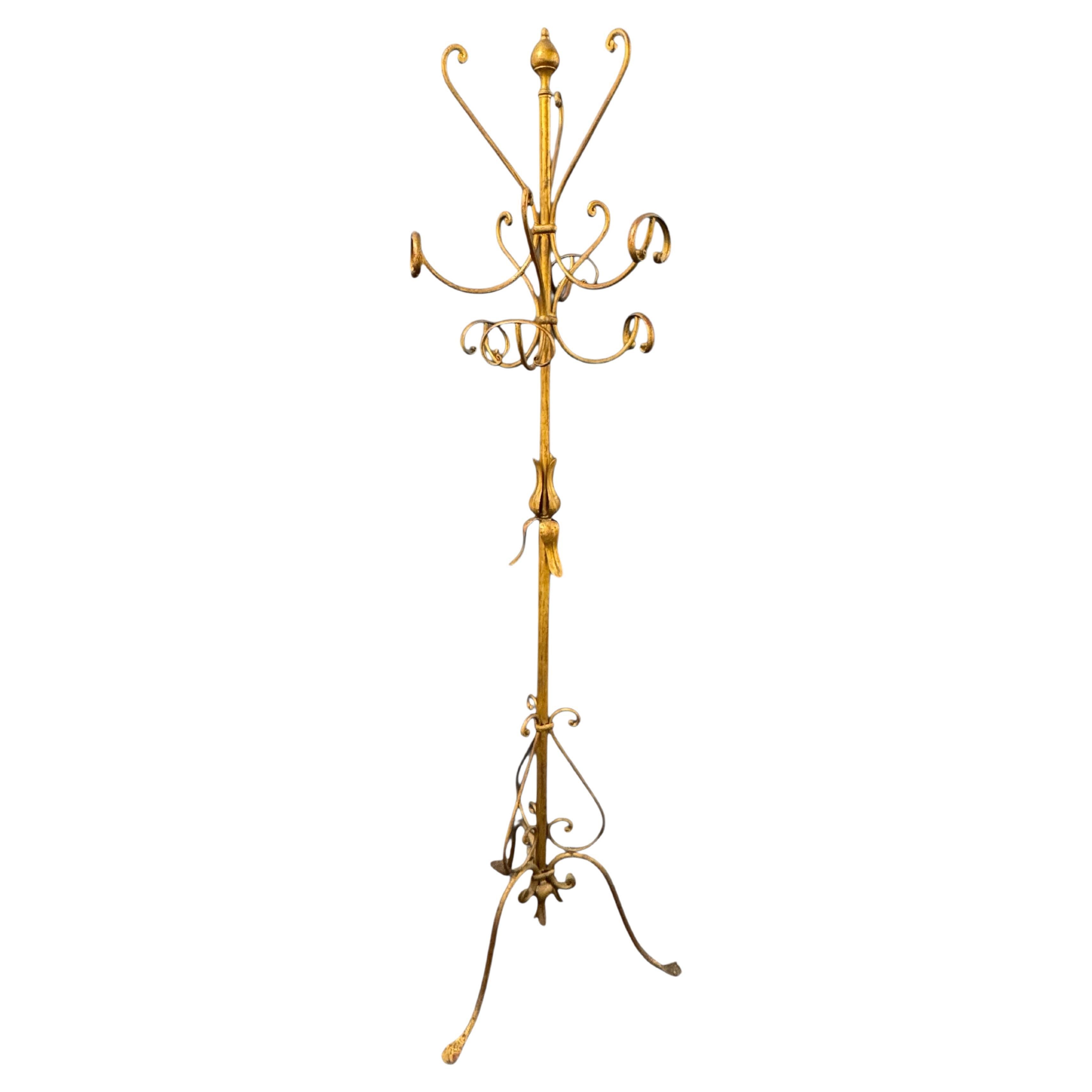 Tole Toleware Vergoldeter schmiedeeiserner Kleiderständer, Koegl Deutschland 1960s