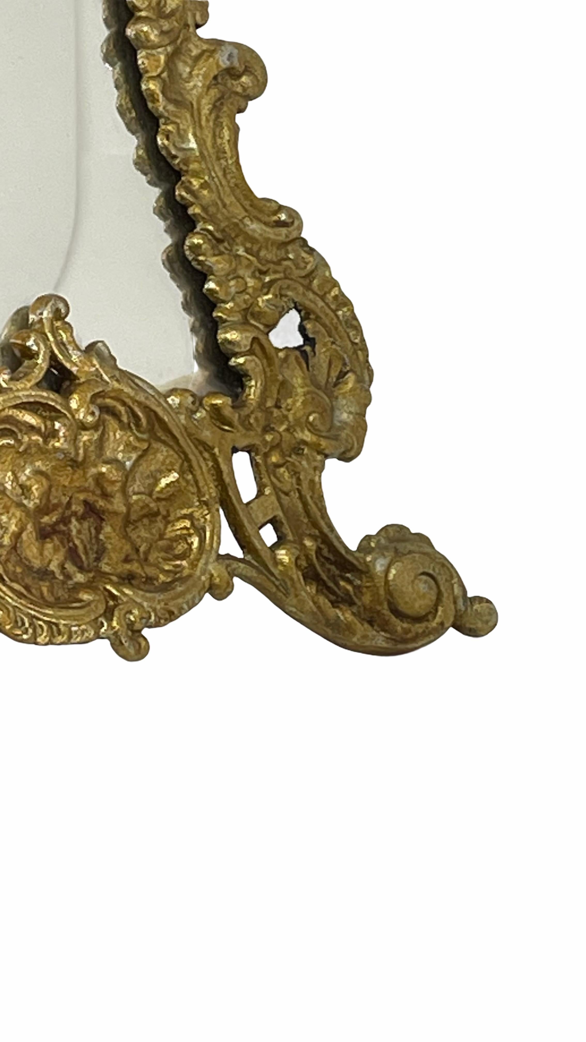 Hollywood Regency Tole Toleware Vanity Mirror Gold Frame Cherub Angels, circa 1890s, Austria