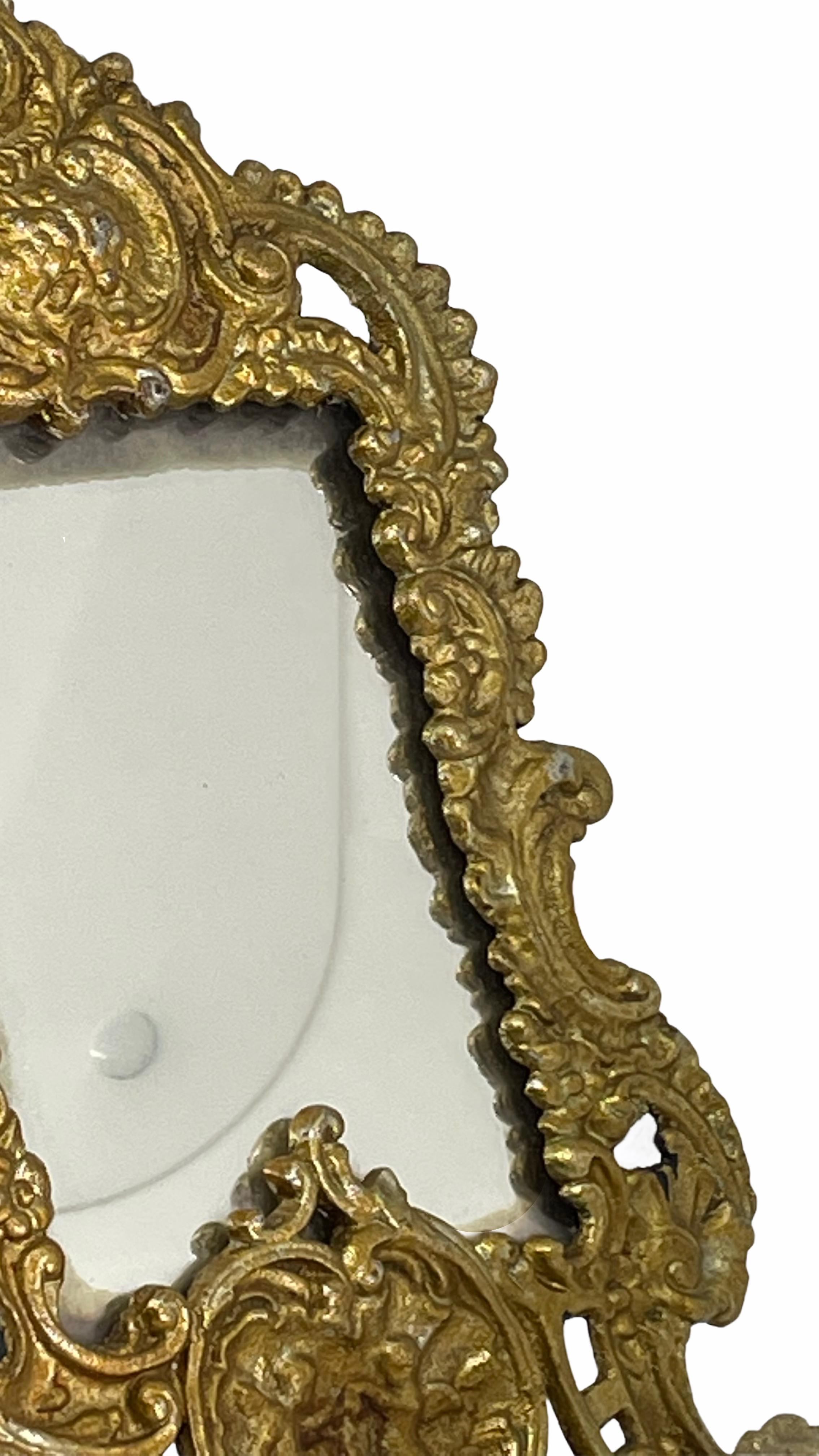 Austrian Tole Toleware Vanity Mirror Gold Frame Cherub Angels, circa 1890s, Austria