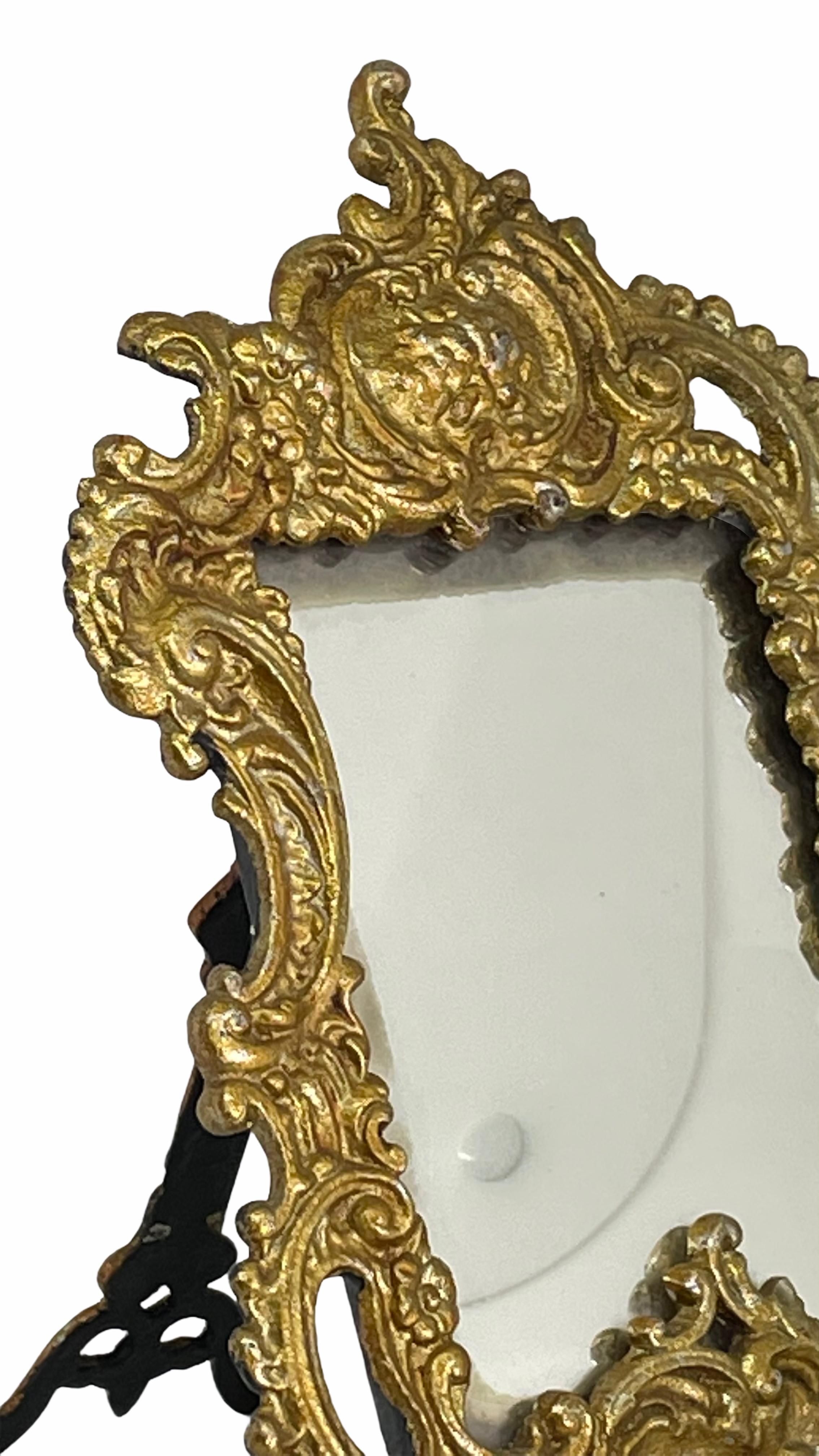 Gilt Tole Toleware Vanity Mirror Gold Frame Cherub Angels, circa 1890s, Austria
