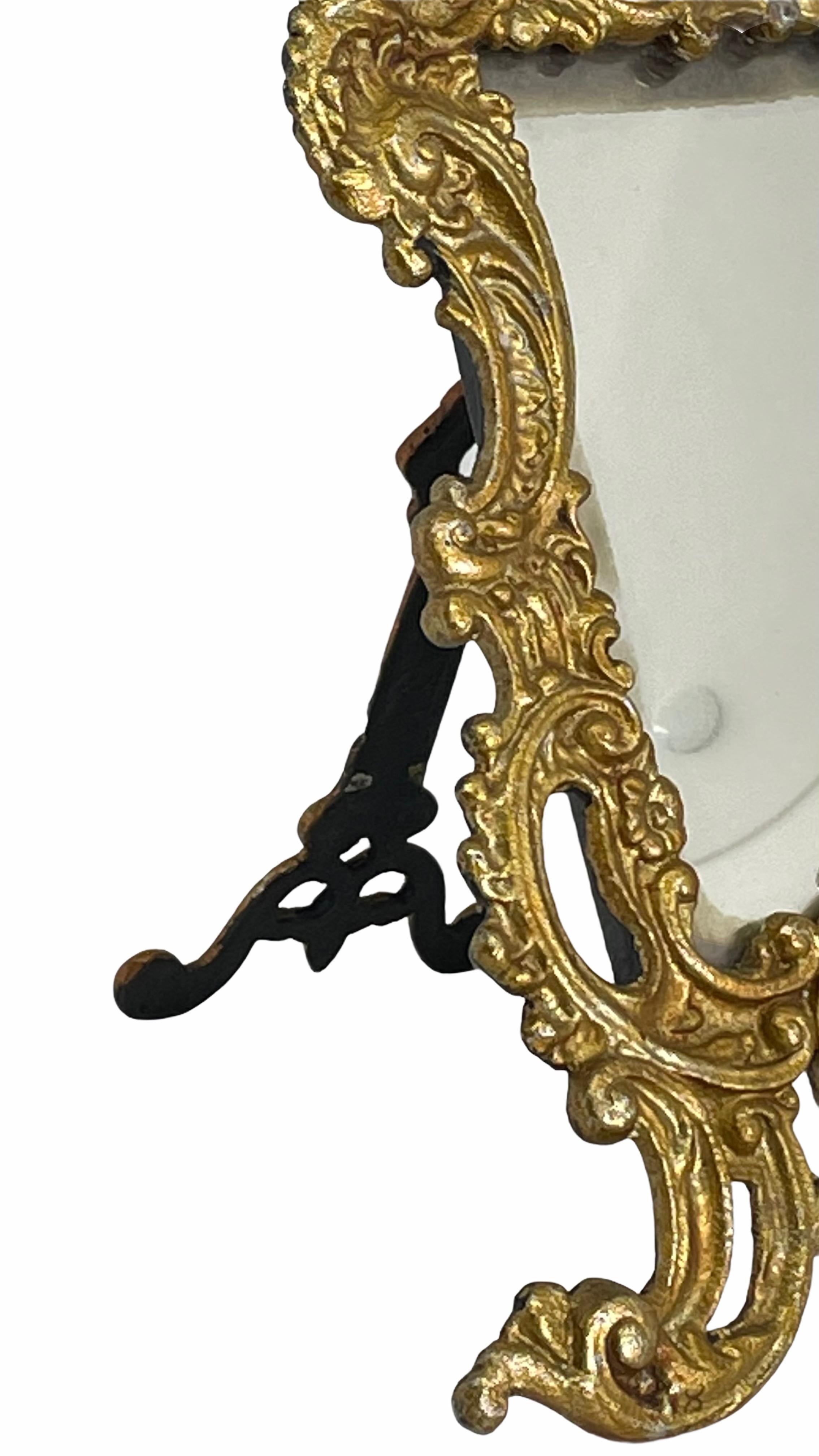Tole Toleware Vanity Mirror Gold Frame Cherub Angels, circa 1890s, Austria In Good Condition In Nuernberg, DE