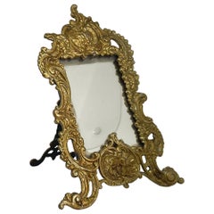 Antique Tole Toleware Vanity Mirror Gold Frame Cherub Angels, circa 1890s, Austria