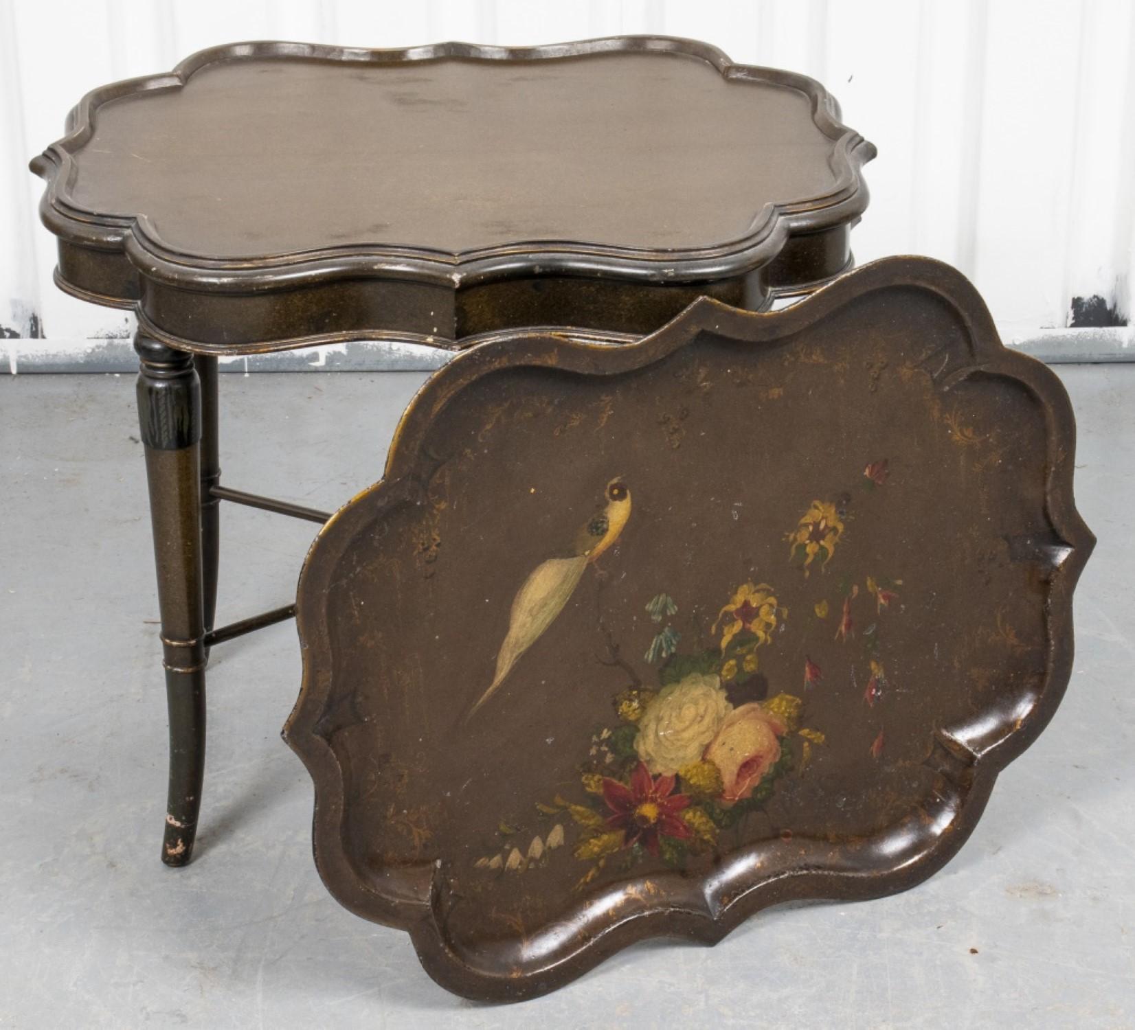 20th Century Tole Tray On Stand Coffee Table For Sale