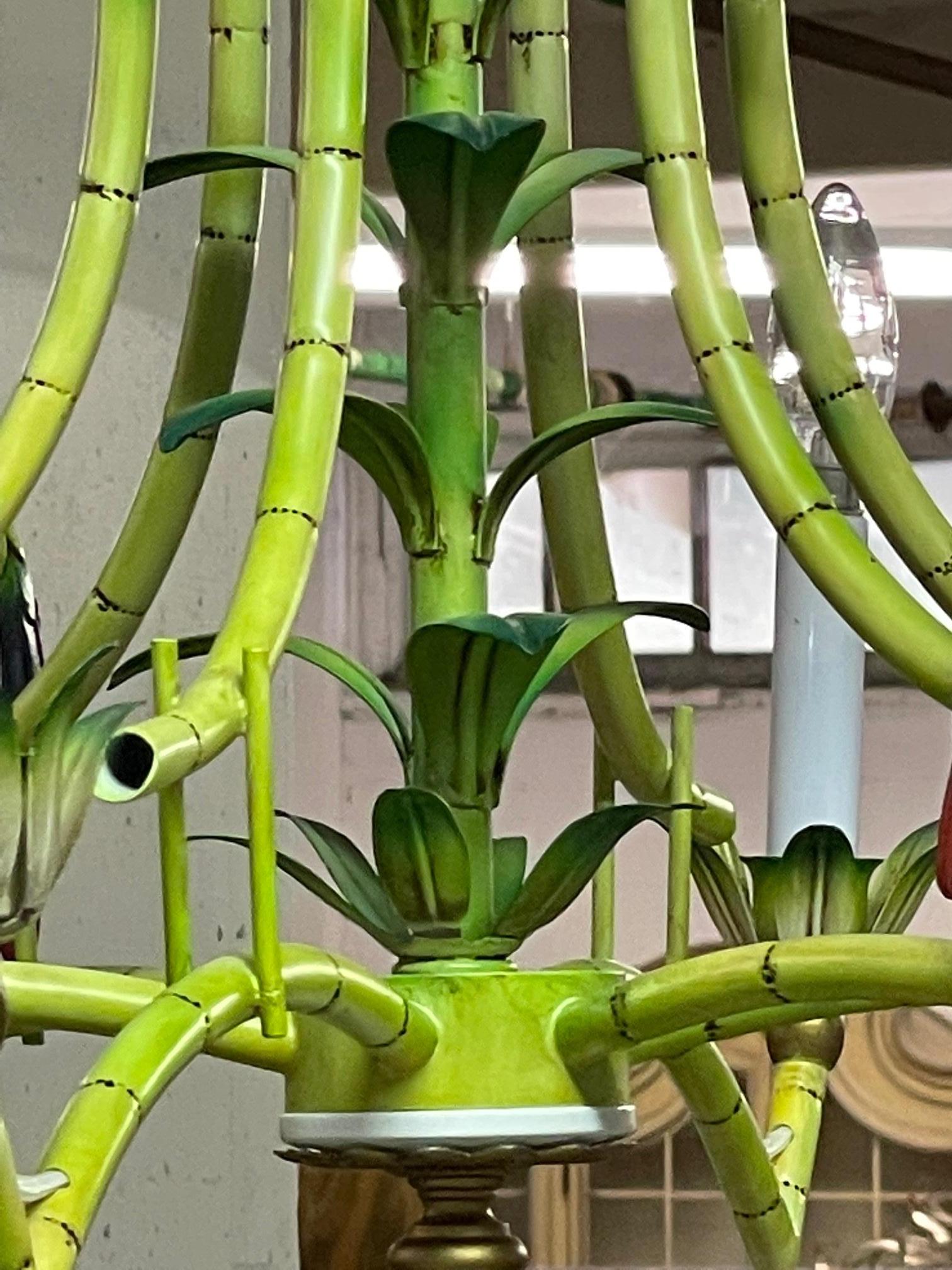 Late 20th Century Tole Tropical Painted Parrot Chandelier For Sale