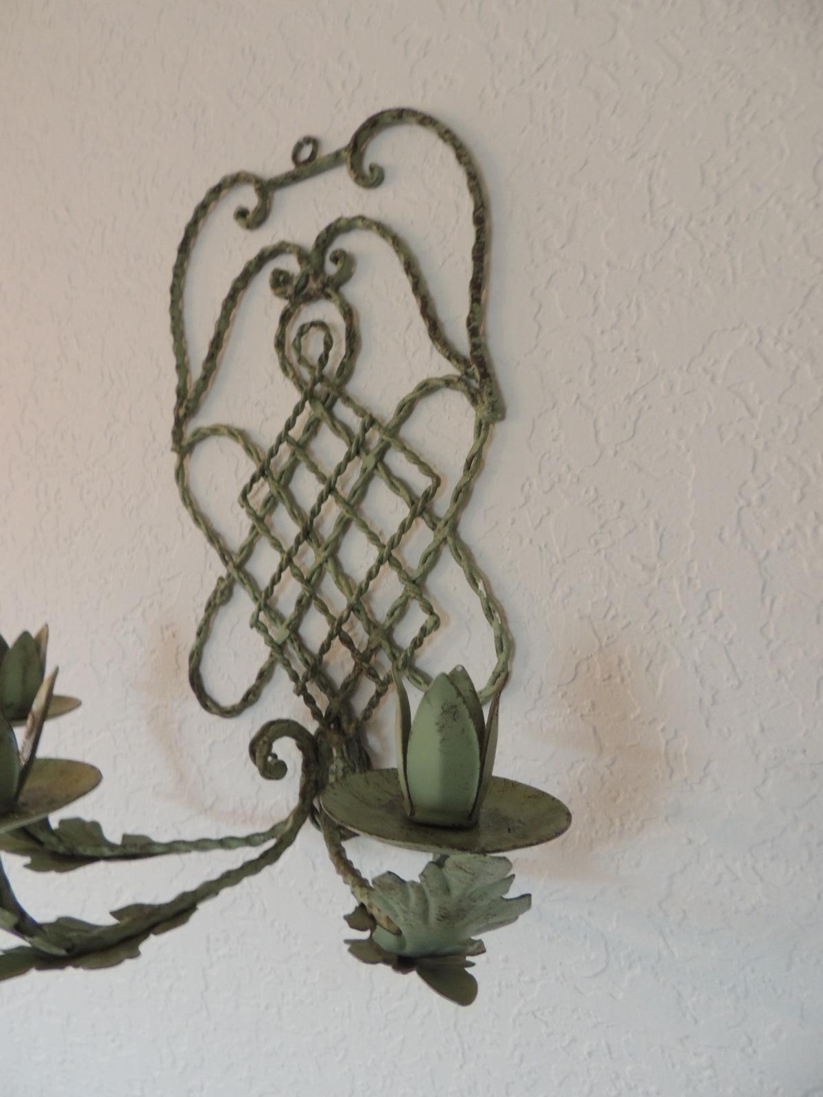 French Tole Vintage Verdigris Candle Wall Sconce