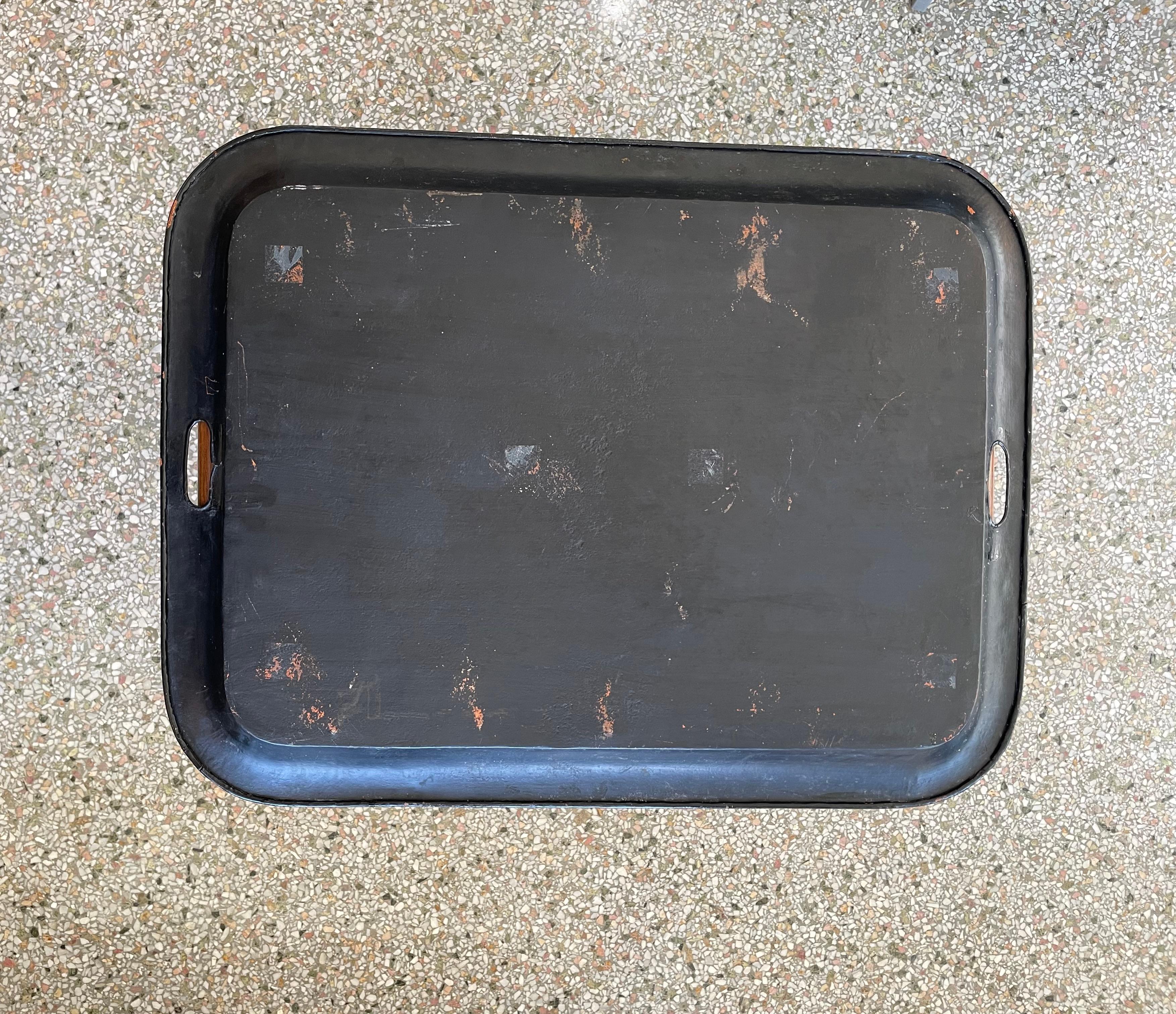 American Classical Tole Ware Tray on Stand Cocktail Table For Sale