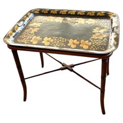 Antique Tole Ware Tray on Stand Cocktail Table