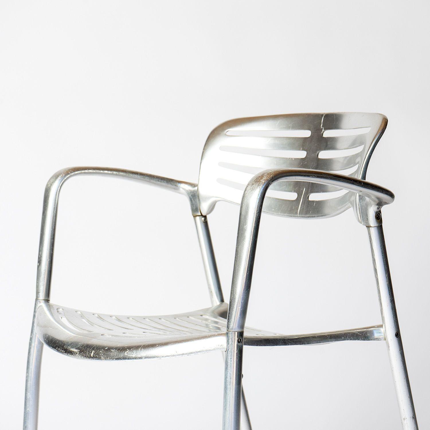 Vintage aluminum dining chair
An iconic award-winning design by Spanish designer Jorge Pensi.
 
Jaw-droppingly beautiful, slightly reminiscent of a car grill or shark gills.
 
Made from cast anodised aluminium.
 
Can be used inside or out.
