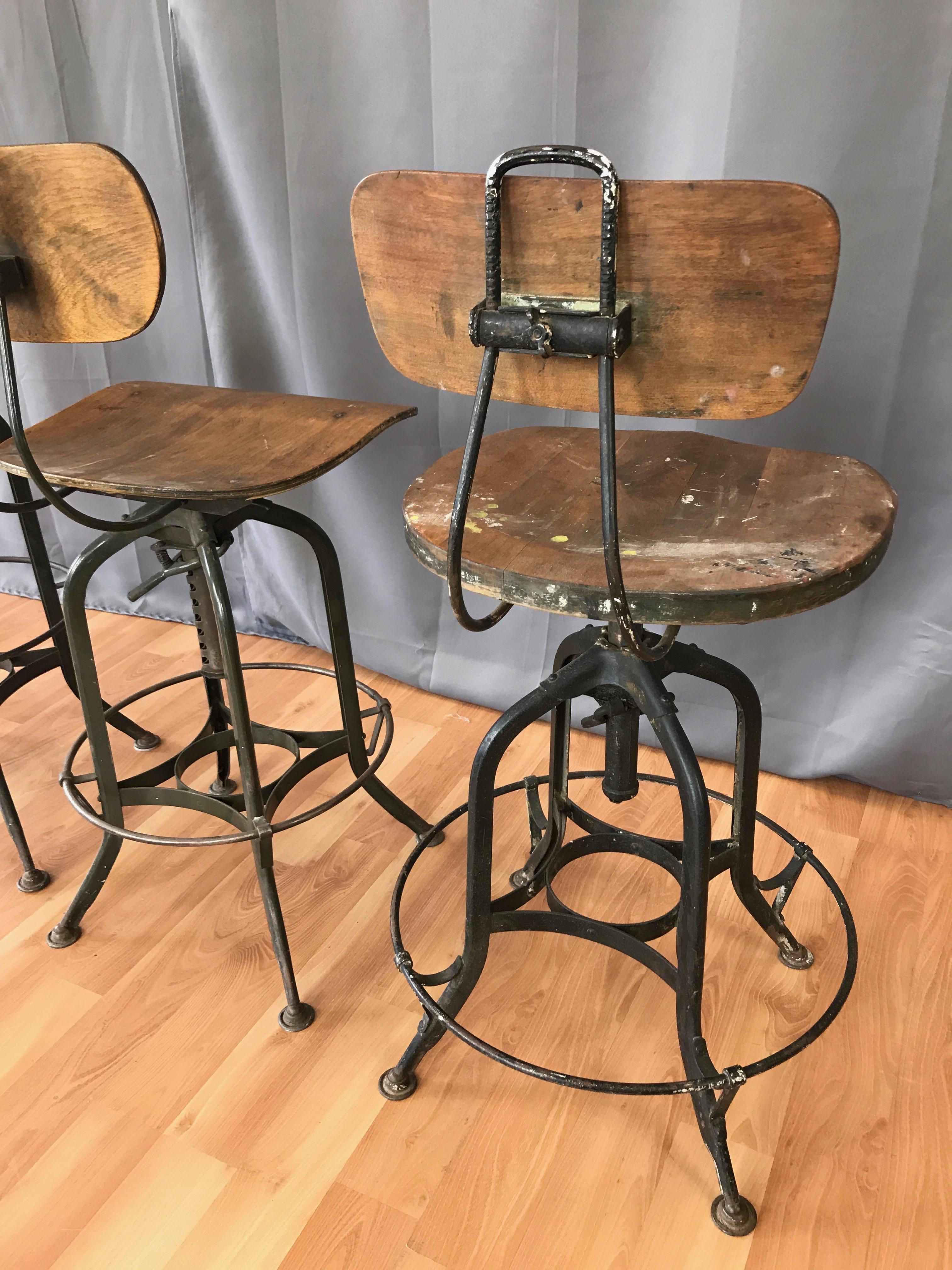 Toledo Industrial Adjustable Height Swivel Stools with Backs, Two Available 6