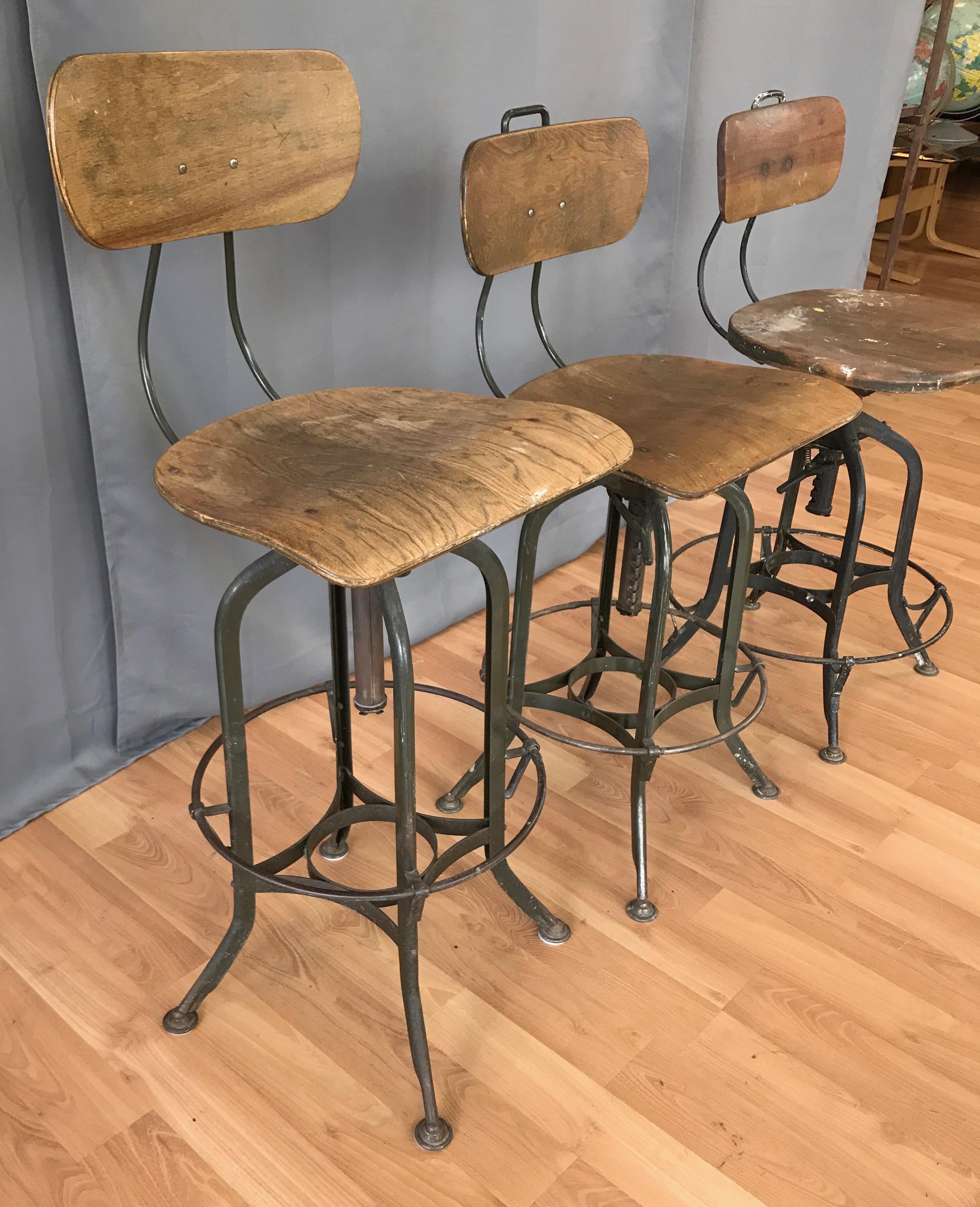American Toledo Industrial Adjustable Height Swivel Stools with Backs, Two Available