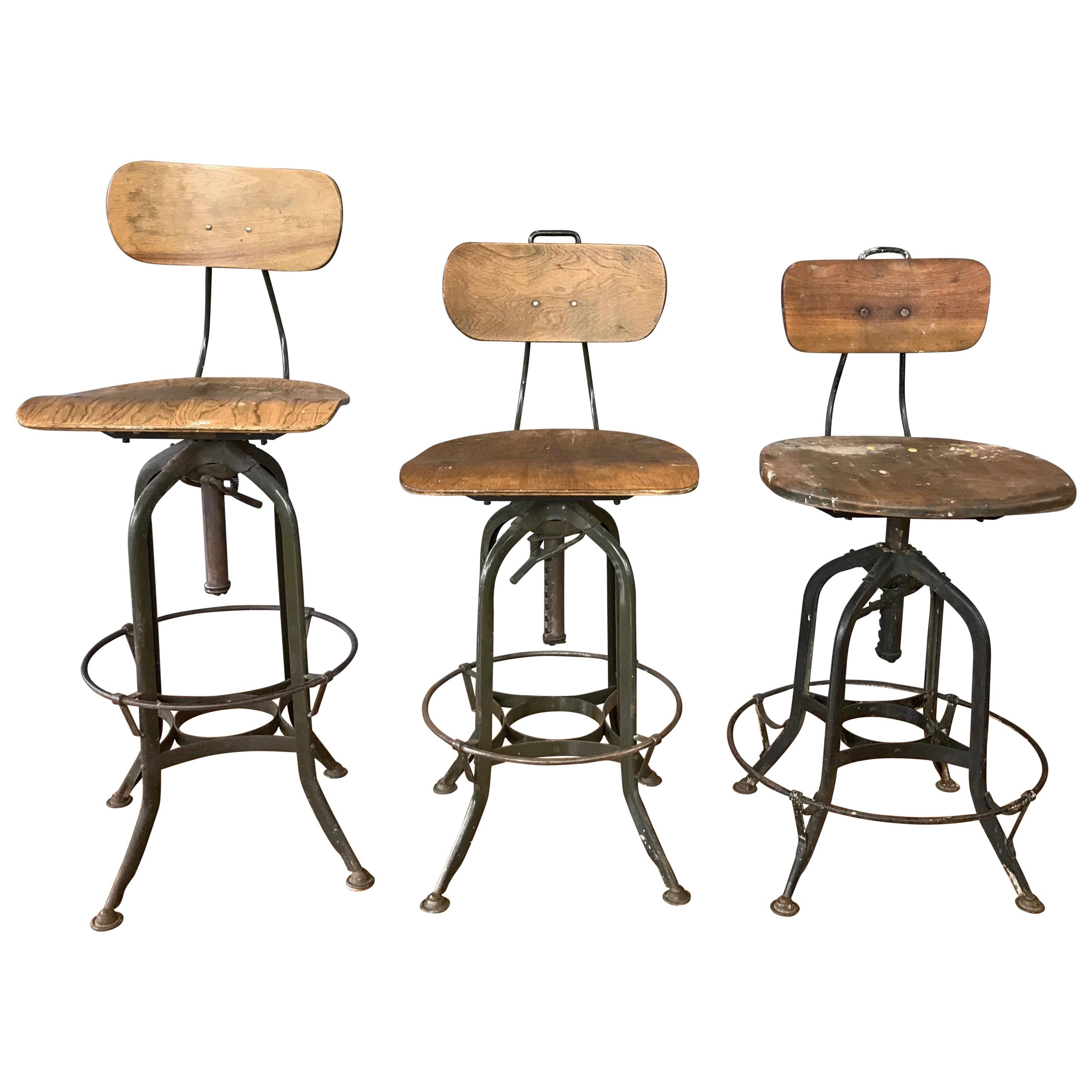 Toledo Industrial Adjustable Height Swivel Stools with Backs, Two Available