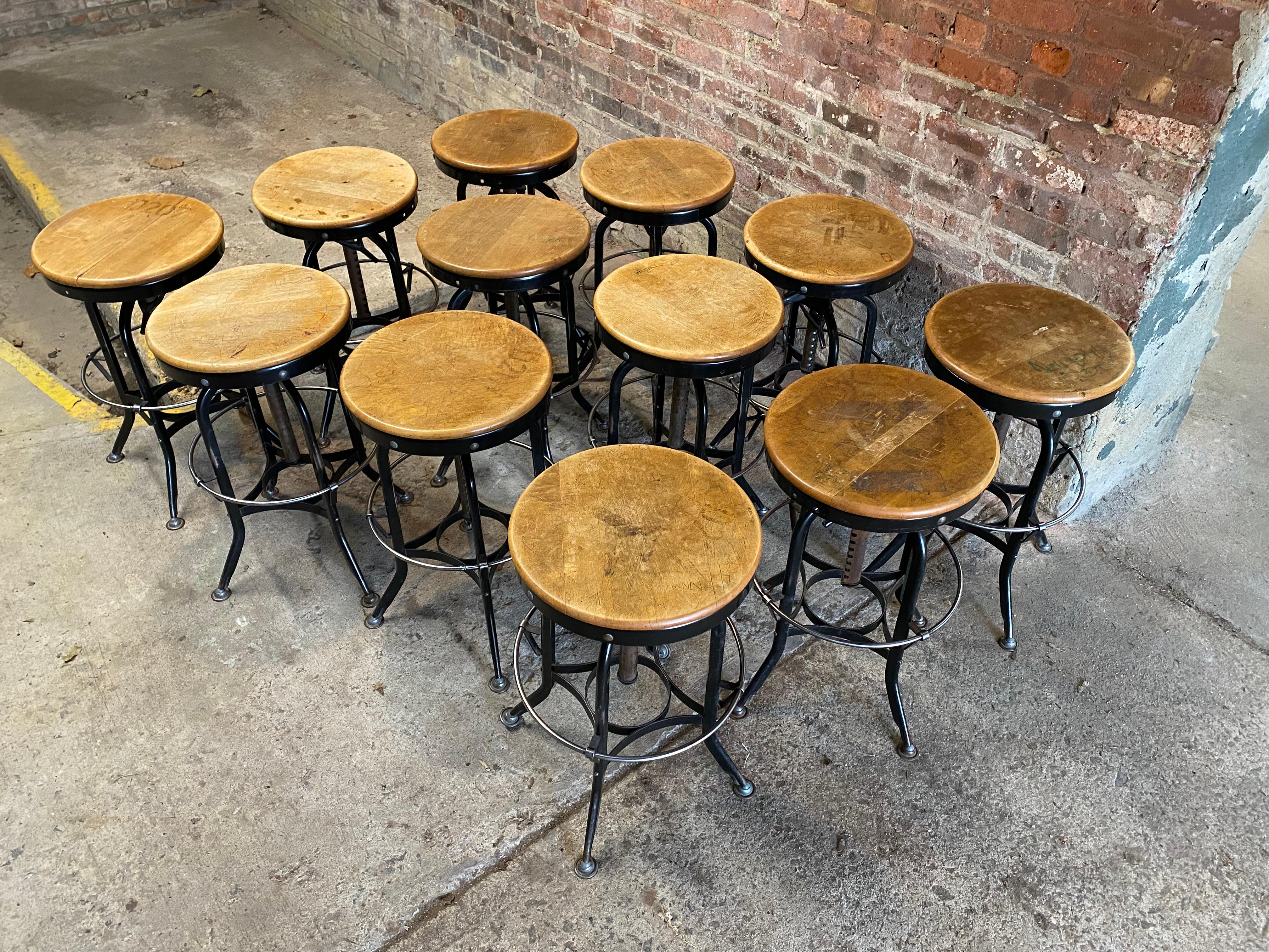 American Toledo Metal Furniture Industrial Adjustable Stools, Set of Twelve
