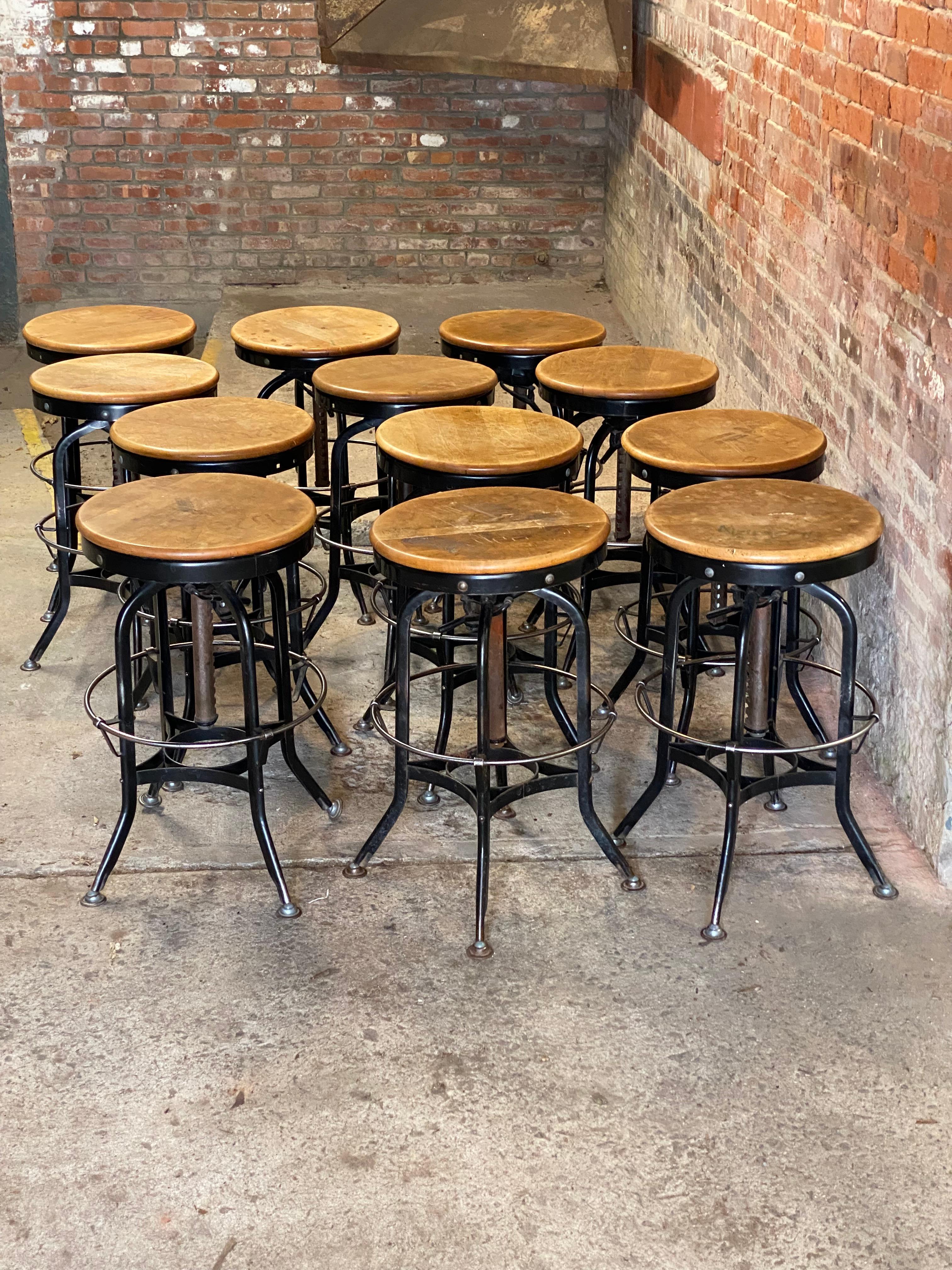 Toledo Metal Furniture Industrial Adjustable Stools, Set of Twelve In Good Condition In Garnerville, NY