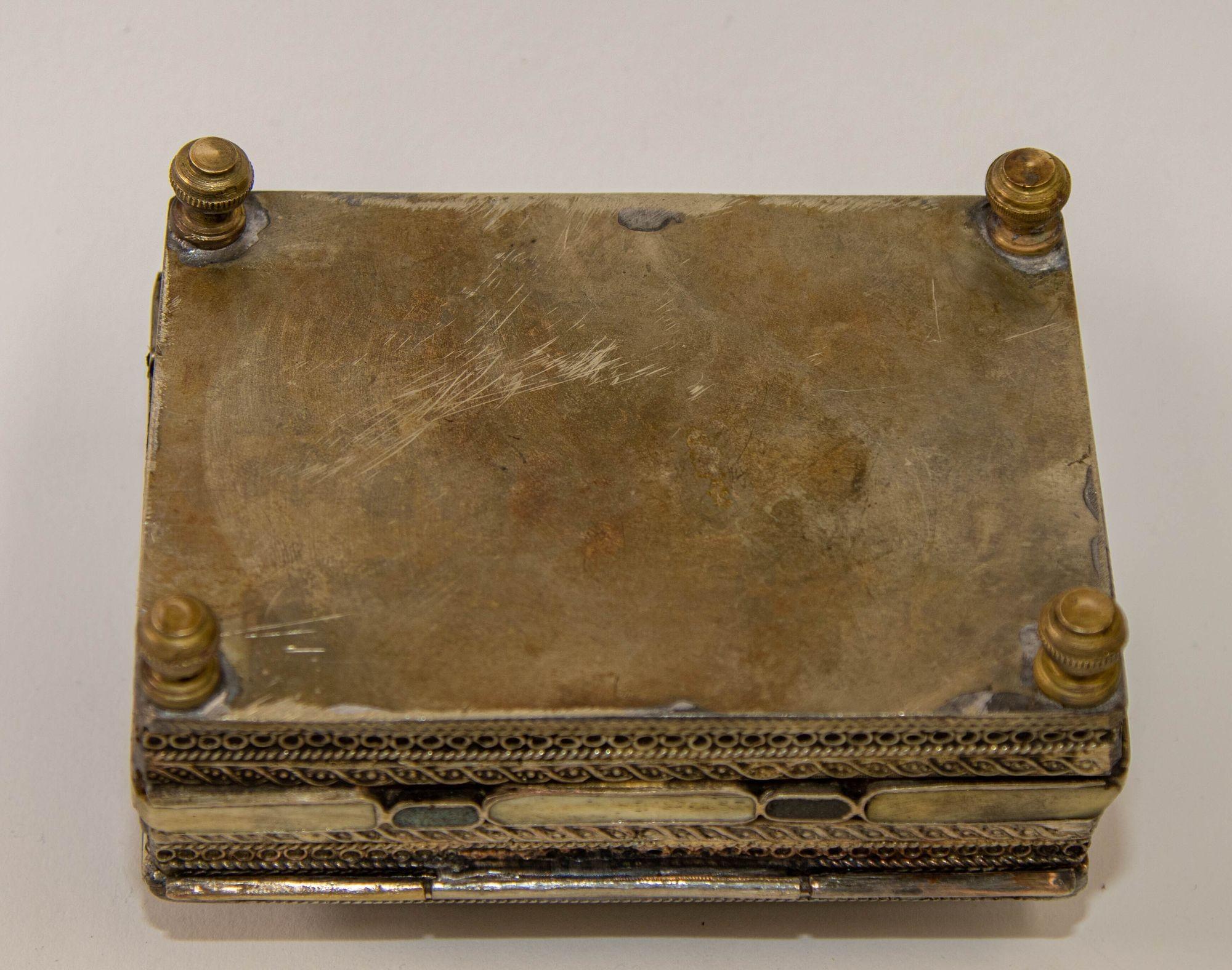 Metal Toledo Spain Silvered Brass and Enamel Jewelry Box Islamic Moorish Style 1940s