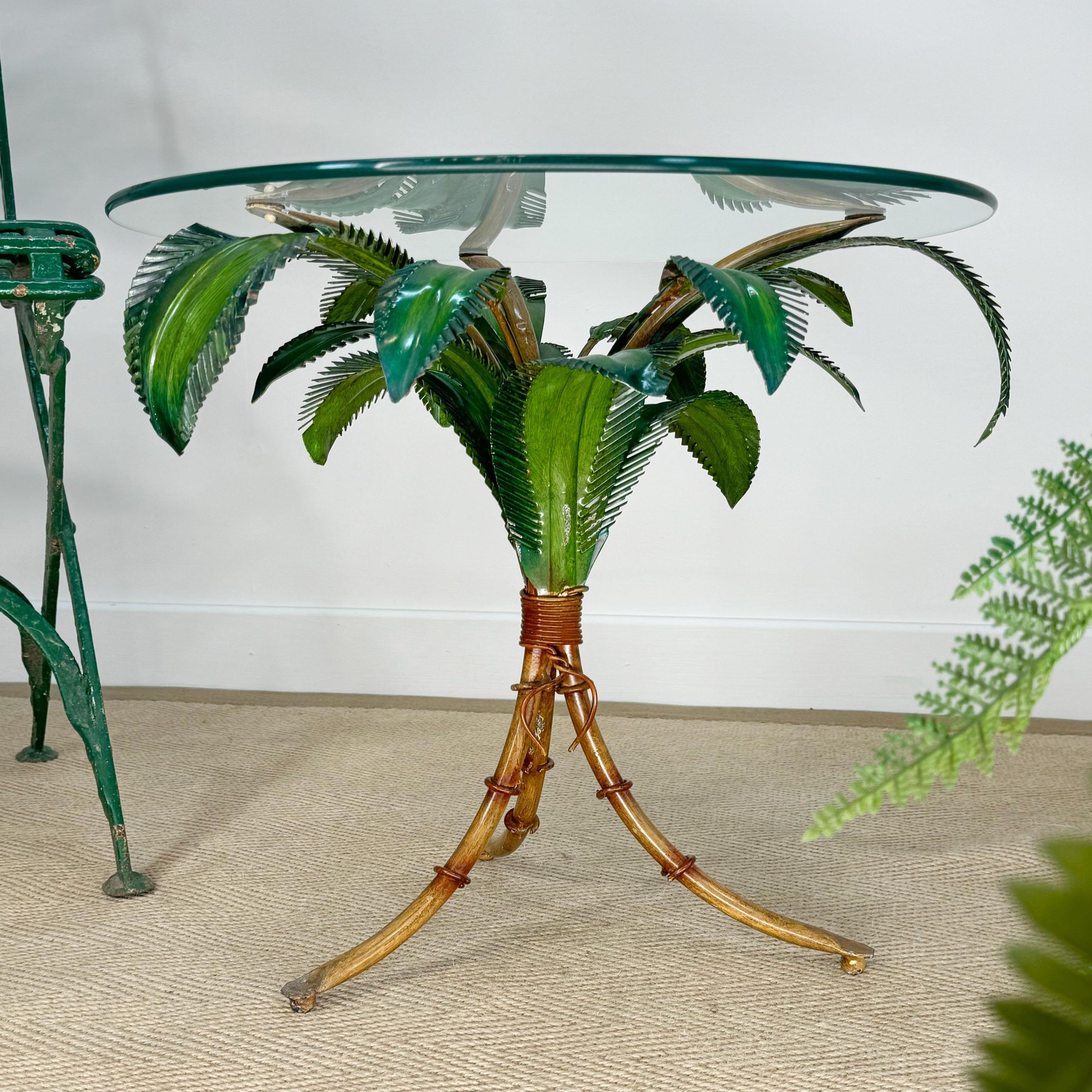 Hollywood Regency Toleware Faux Bamboo Palm Table For Sale