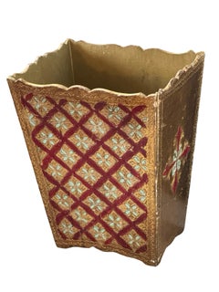 Toleware Florentine Gilt wood Trash Can Neoclassical Waste Paper Basket, Italy