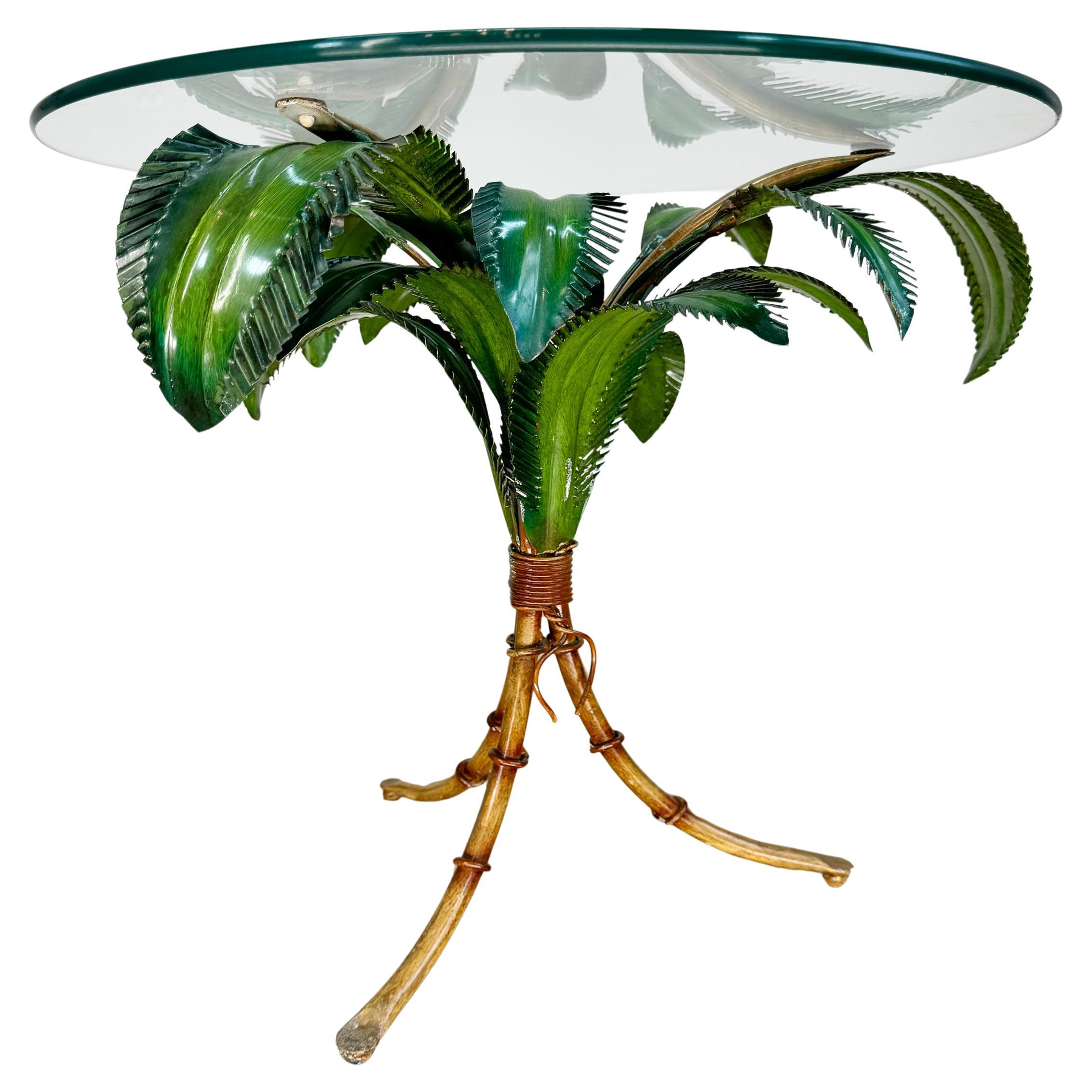 Toleware Green Faux Bamboo Palm Table For Sale