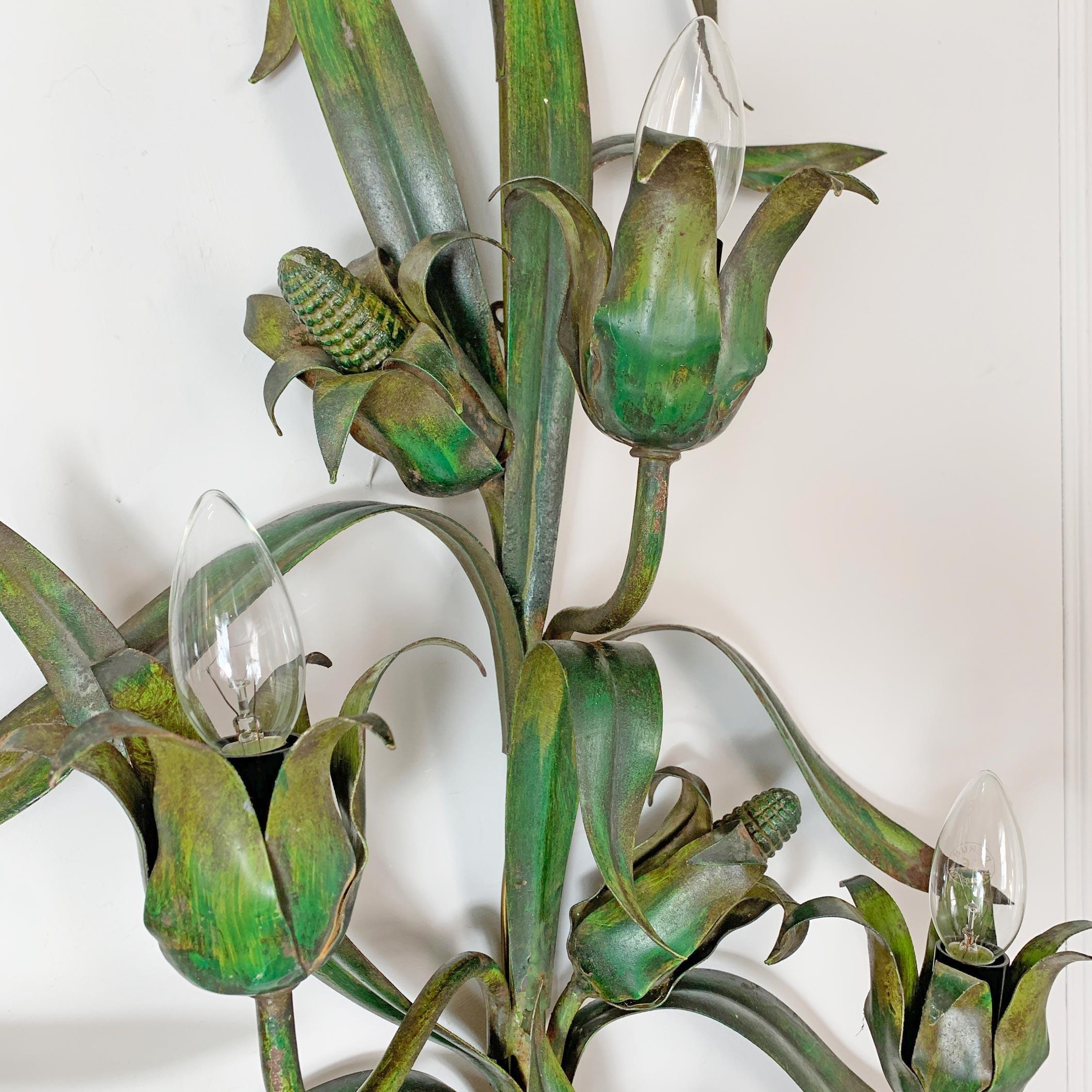 20th Century Toleware Green Maize/Corn Wall Lights, 1960s For Sale