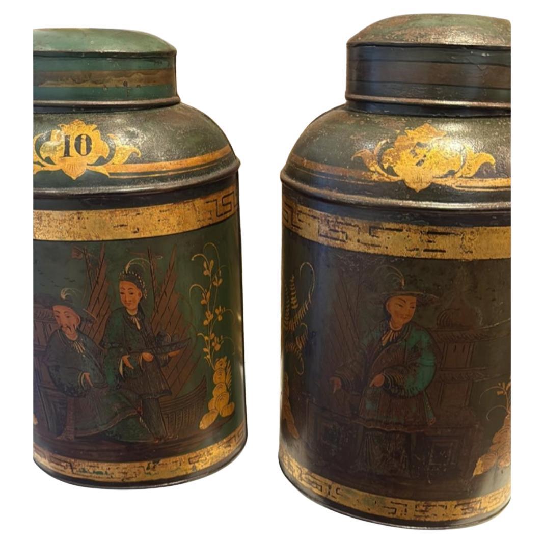 Toleware Tea Canisters – Pair, Circa 1880 For Sale