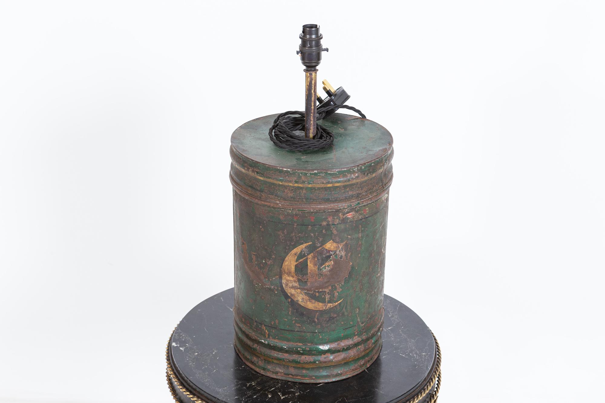 19thC English Toleware Tea Cannister Lamp In Fair Condition For Sale In Staffordshire, GB