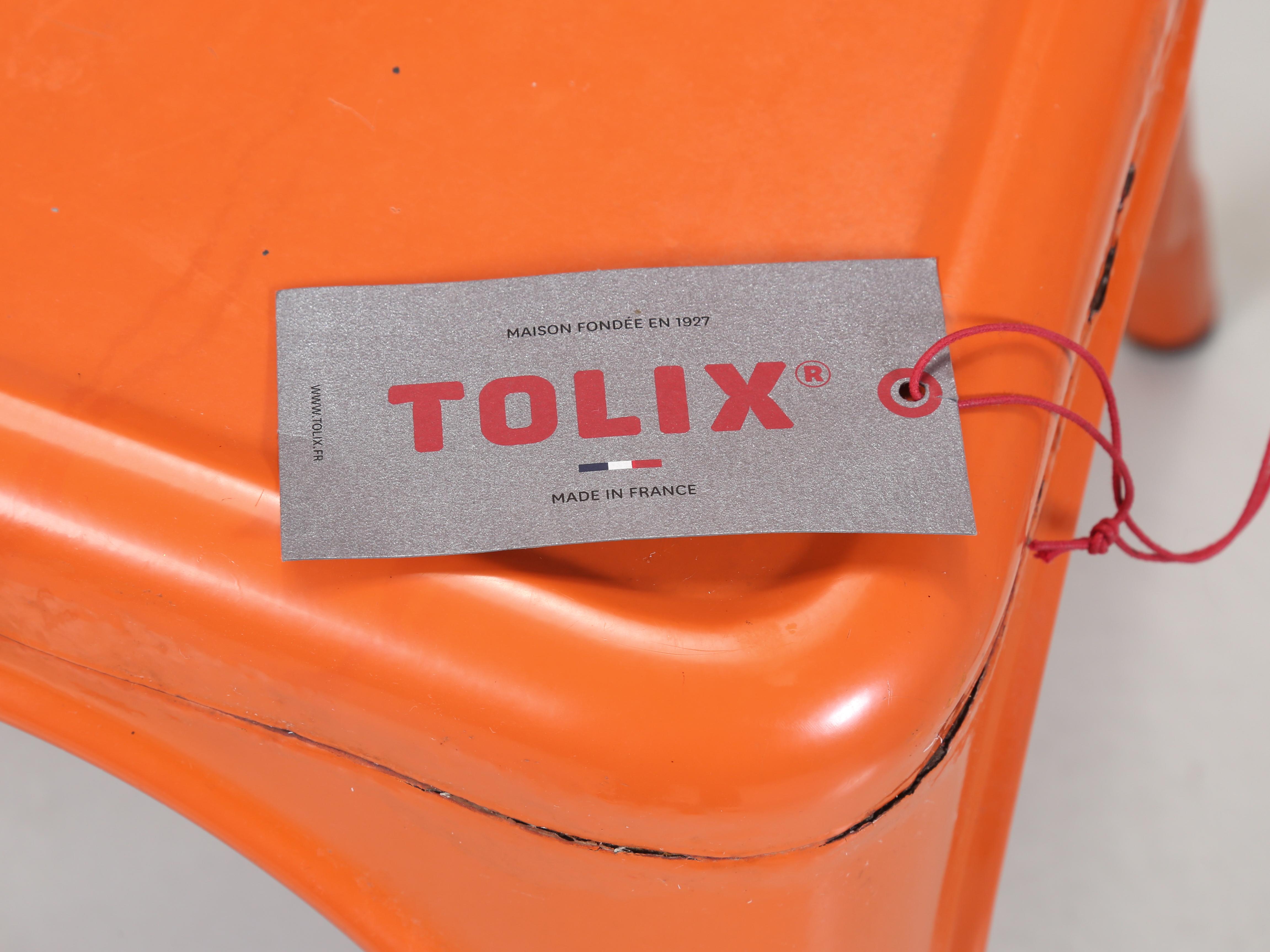 Tolix Vintage Orange Steel Stacking Chairs Hand-Made France Over (1300) in Stock For Sale 9