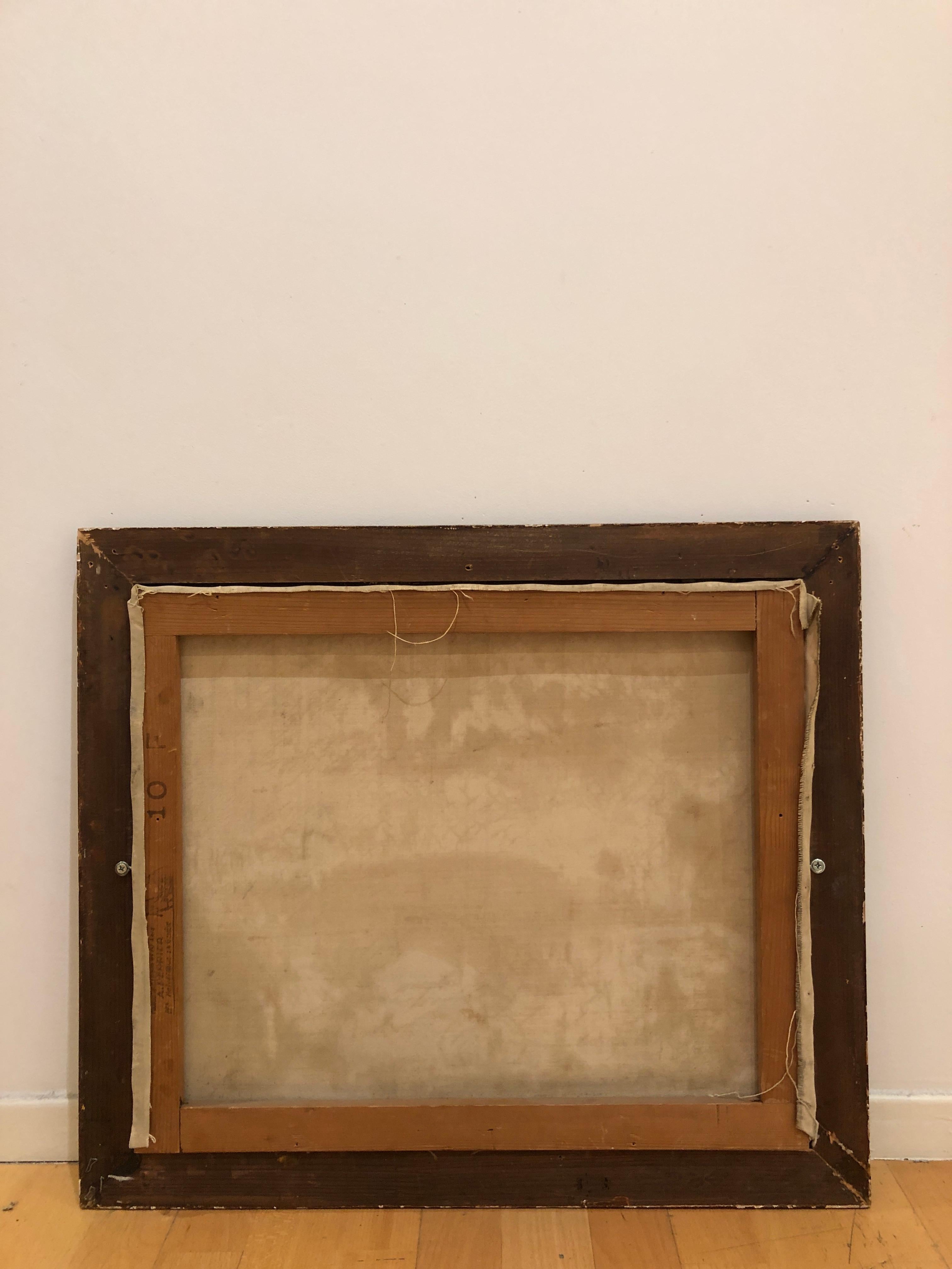 Work on canvas
Dimensions with frame : 56 x 64.5 x 2.5 cm
This captivating work depicts a peaceful lakeside landscape, Geneva lake, skilfully captured by a soft, nuanced palette. The painter succeeds in capturing the tranquility of the setting,